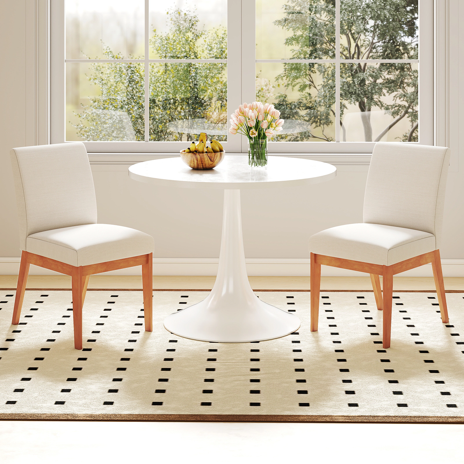 SUGIFT Upholstered Armless Dining Side Chairs Set of 2 with Rubber Wood Legs 330-lb Capacity Beige