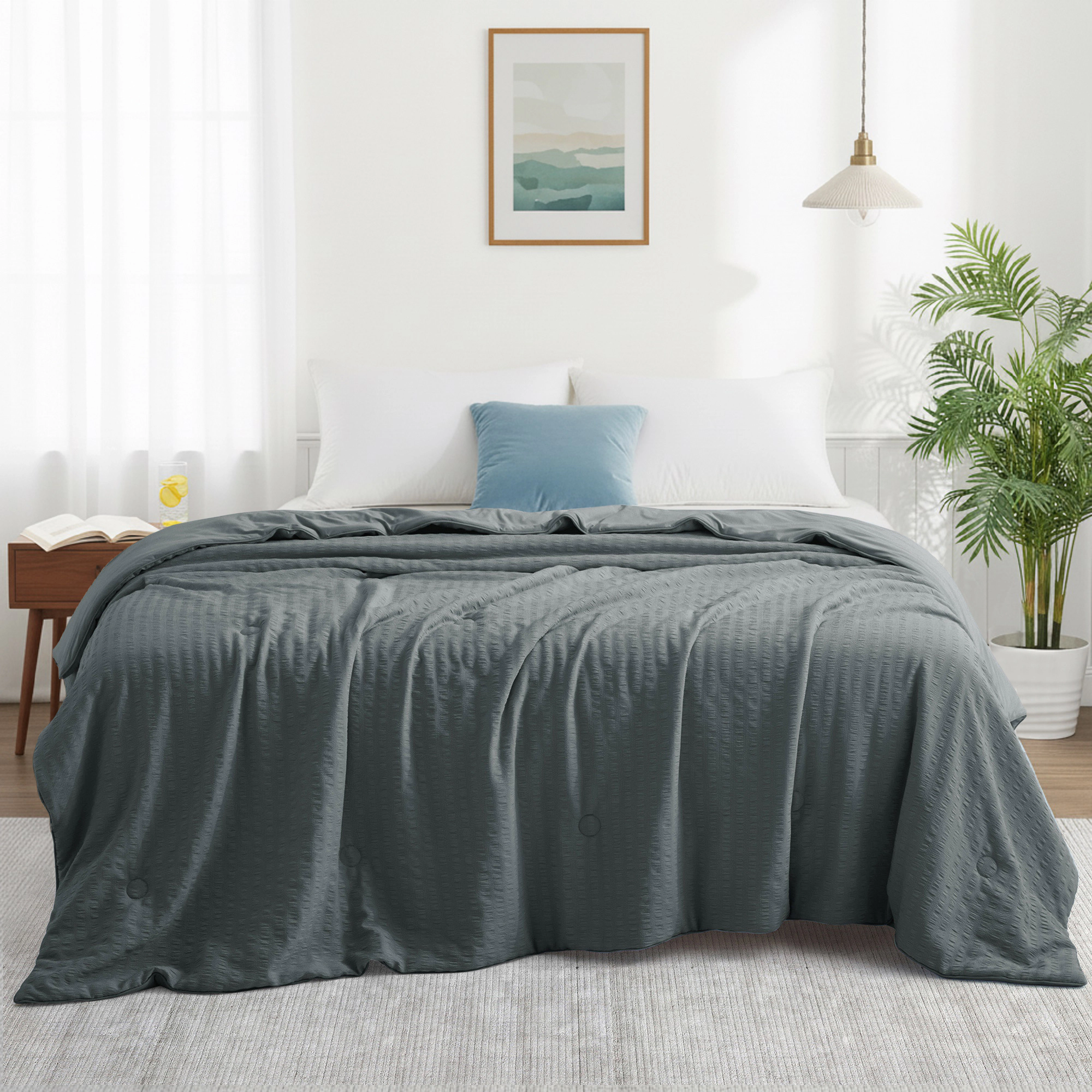 Unikome Seersucker Cooling Reversible Lightweight Blanket, Silk Smooth Summer Bedding Quilt