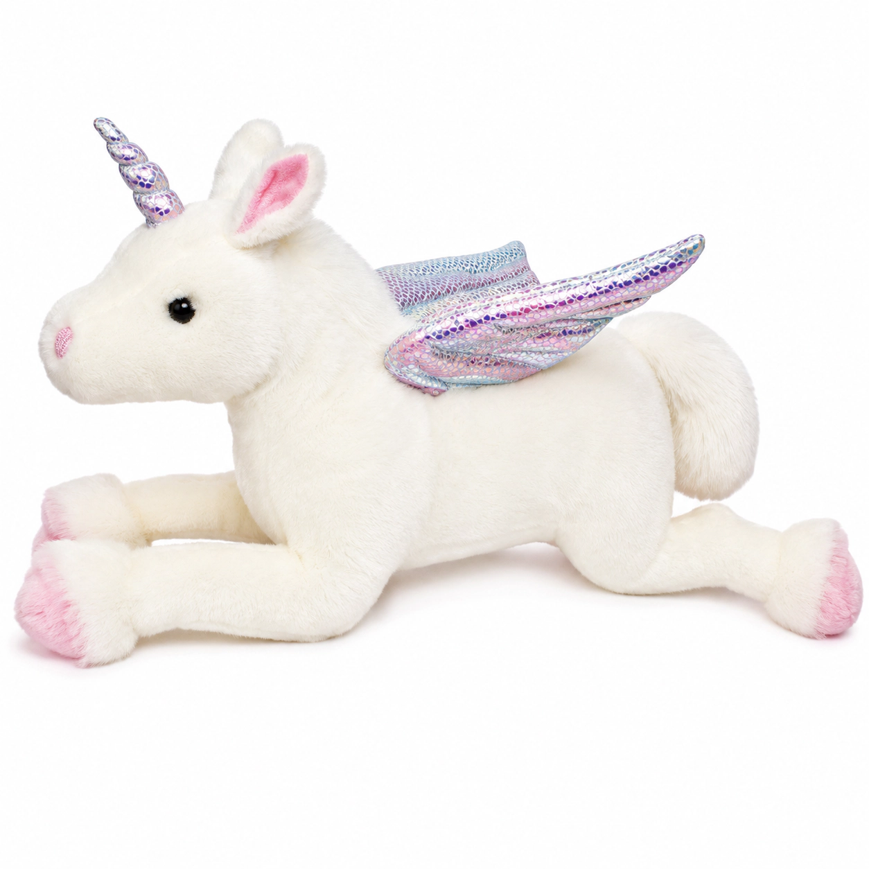 Auswella Plush® 20-Inch Mystical White Winged Unicorn Stuffed Animal with Iridescent Wings & Horn