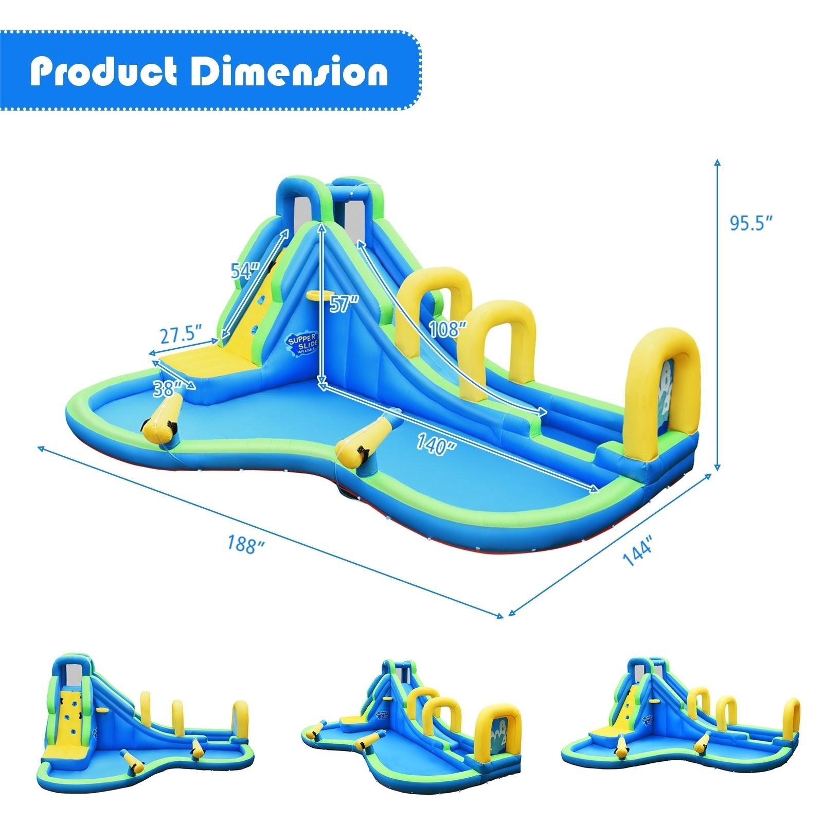 SUGIFT Water Cannons Climbing Wall and Hose No Blower Kids Inflatable Slide Bounce House