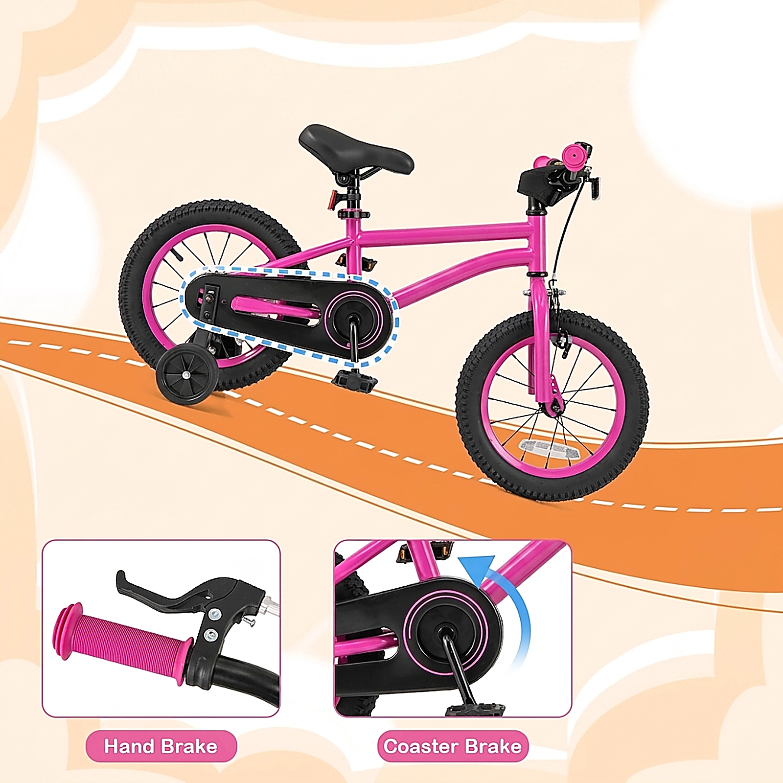 SUGIFT Adjustable 14-In Kids Bike with Dual Brakes and Removable Training Wheels 145-lb Seat Capacity Ages 3-5 Pink