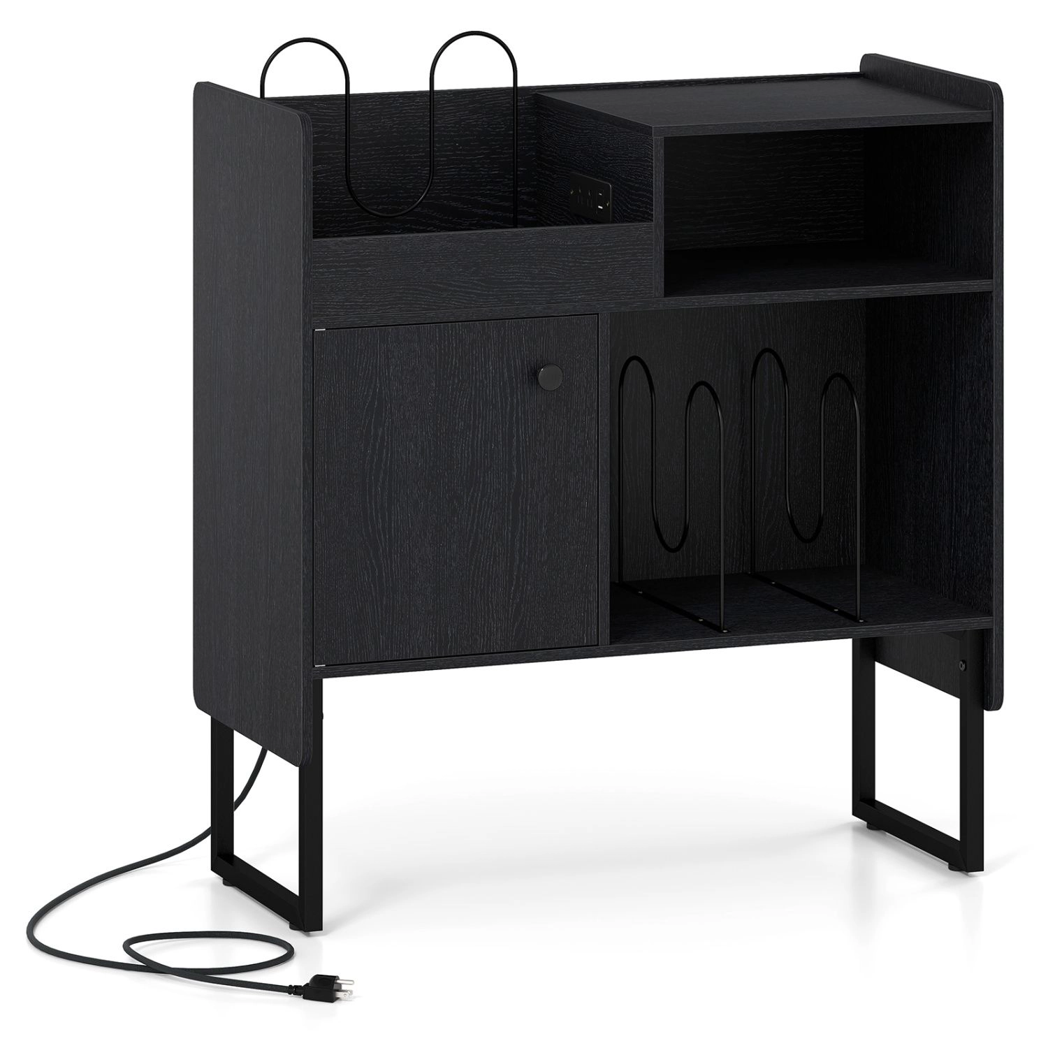 SlickBlue Record Player Stand with Vinyl Storage and Charging Station