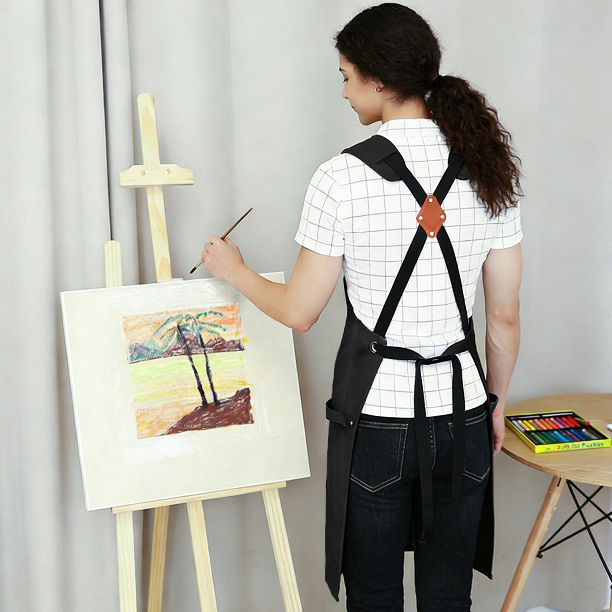 Alilang Unisex Cotton Kitchen Apron with Adjustable Cross Back Straps Multi Pocket Utility for Cooking Baking Craf