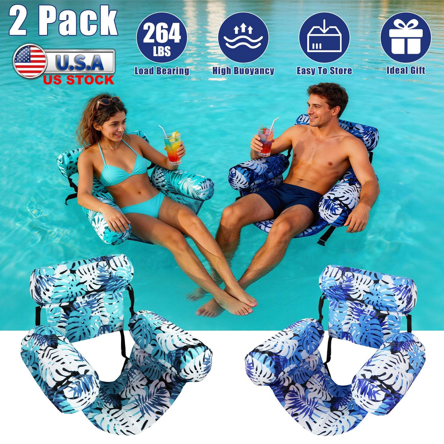 GBruno 2-Pack Inflatable Pool Hammock Floats