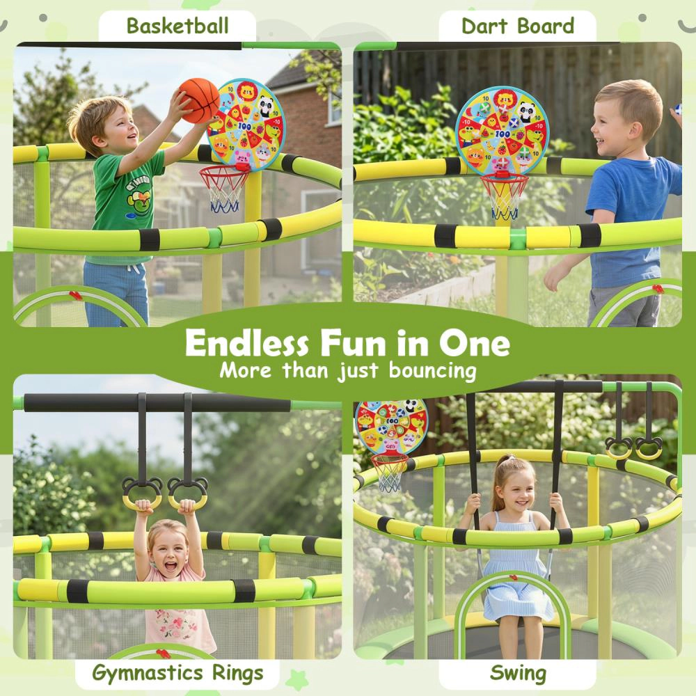 Hivvago 6-in-1 Kids Toddler Trampoline with Gymnastics Bar