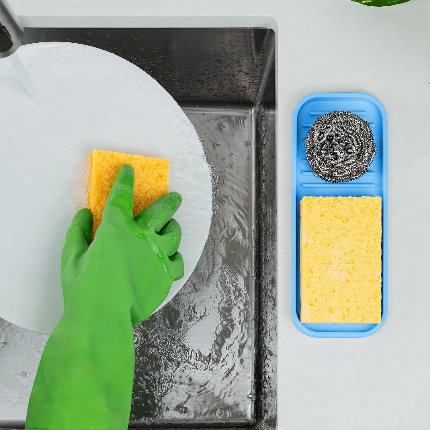 Zulay Kitchen Silicone Sponge Holder for Sink - Flexible Multipurpose Soap Tray