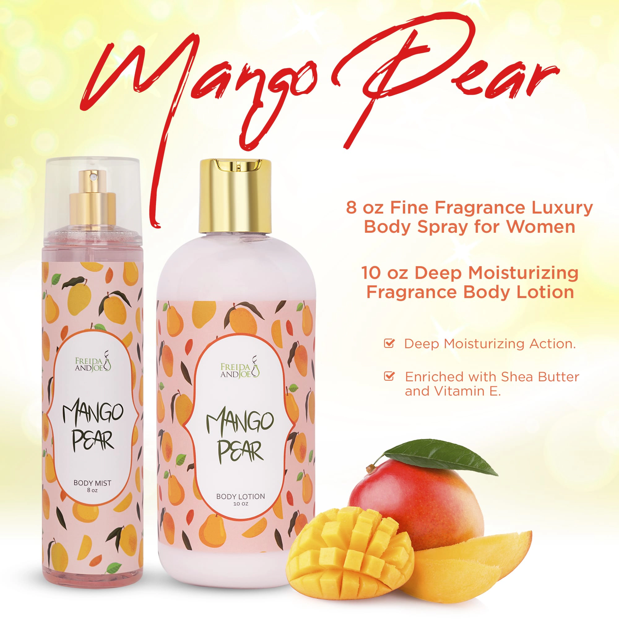 Freida and Joe Womens Firming Body Lotion & Fine Fragrance Body Mango pear Mist Set