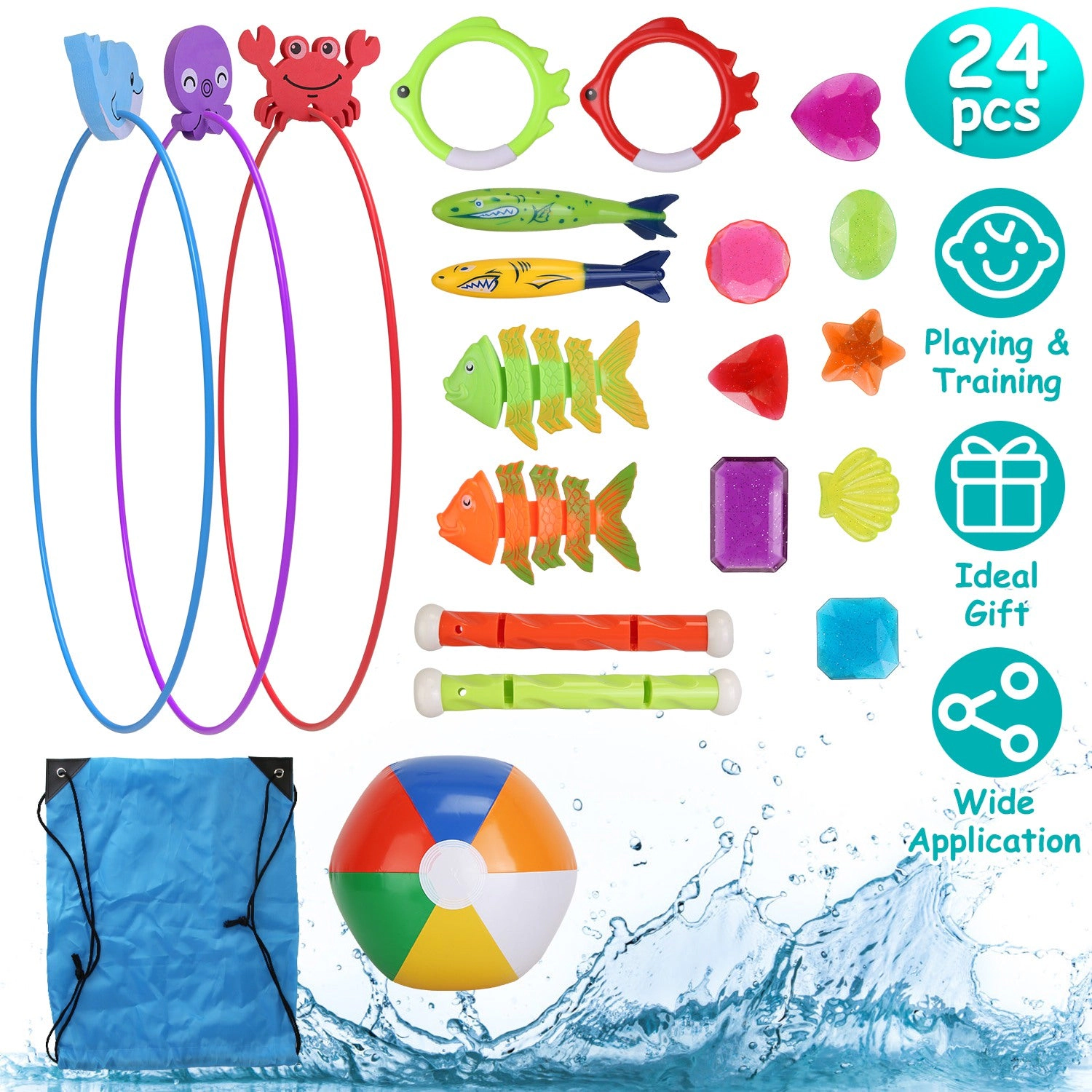 GBruno 24-Piece Swimming Pool Diving Toy Set