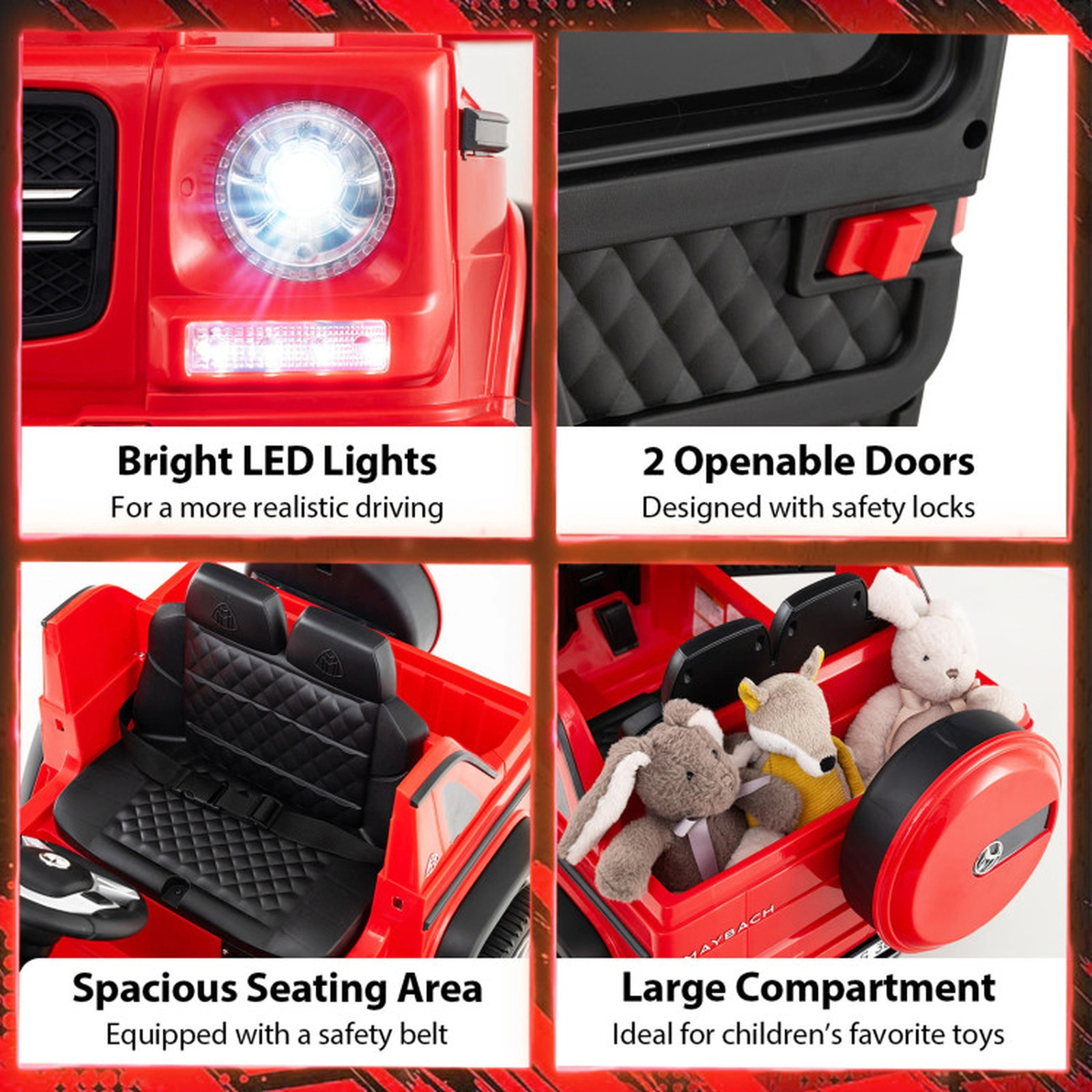 SUGIFT 12V Mercedes-Benz Kids Ride-On Car 66-lb Capacity Ages 3-6 45-in Long 12V Battery Remote Control & Music Red