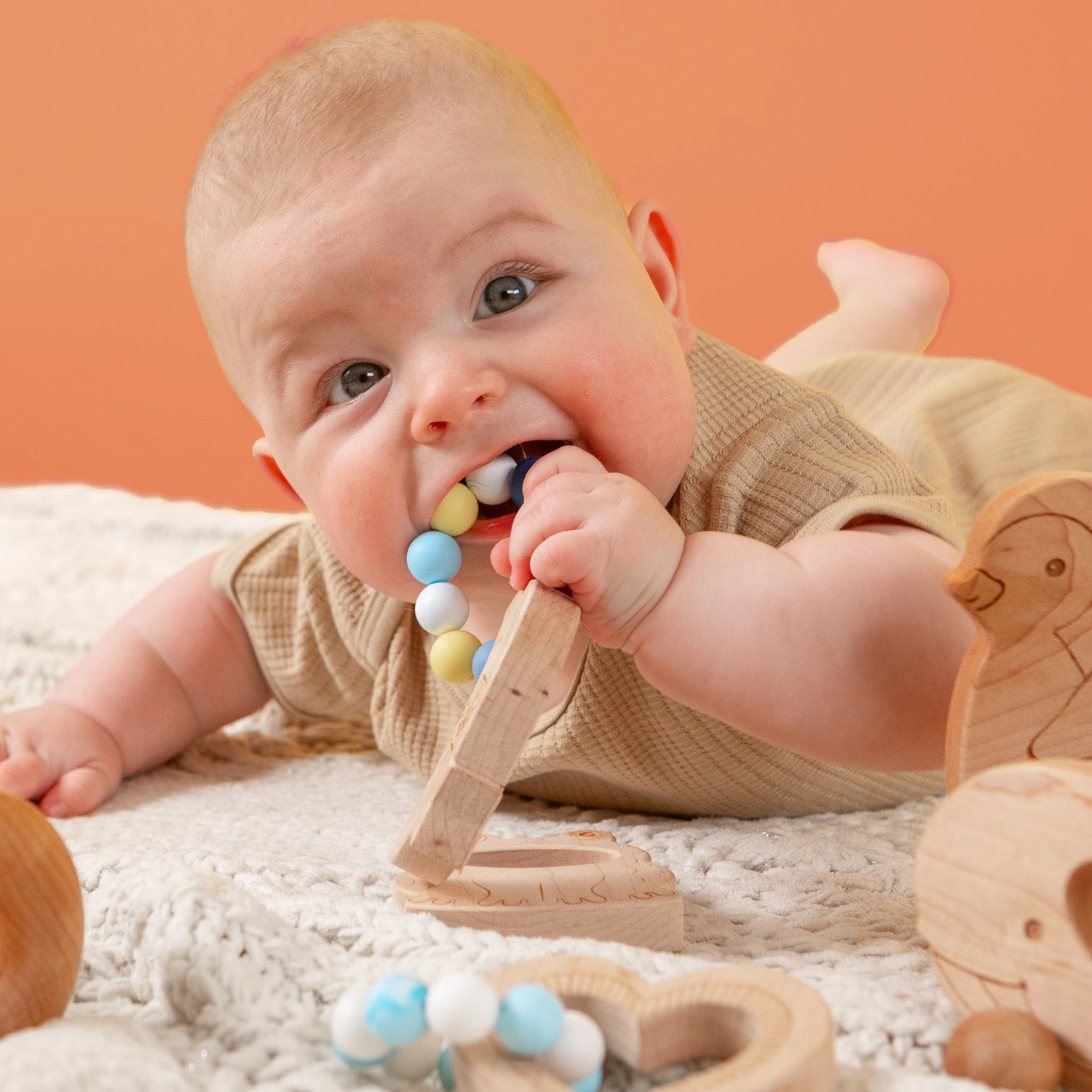 Calming Moon Silicone Bead Teether with Organic Cotton Bag - Made in USA