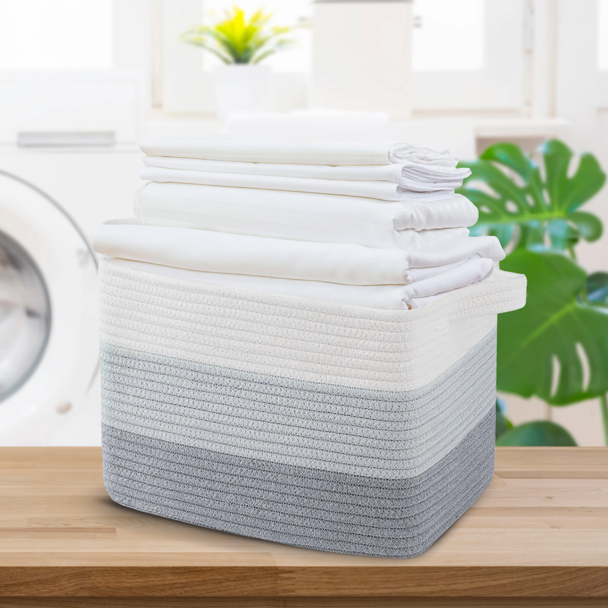 Cheer Collection 3-Pack Woven Cotton Rope Storage Baskets with Handles for Home Organization