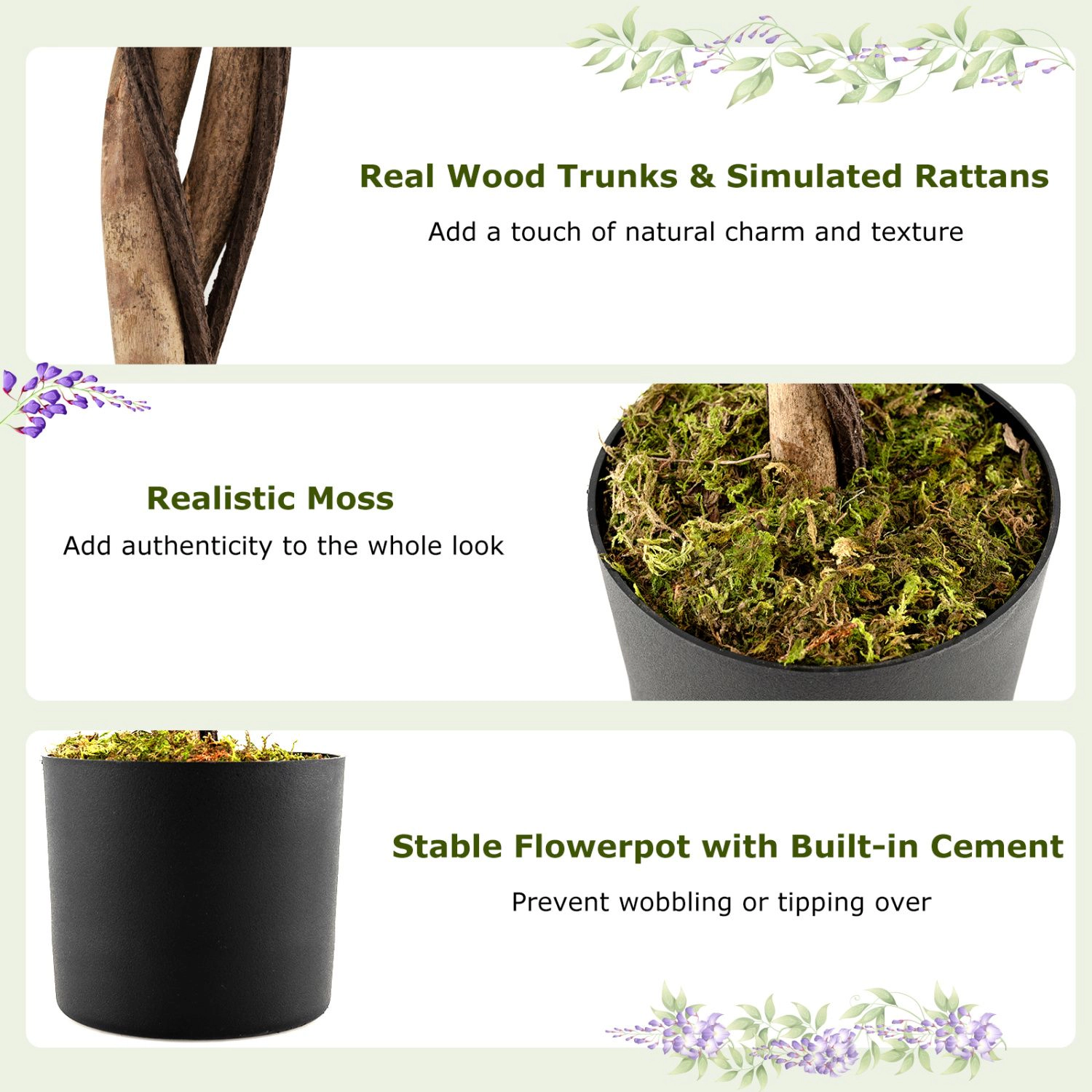 SlickBlue 6 FT Artificial Wisteria Tree with Purple Flowers & Leaves