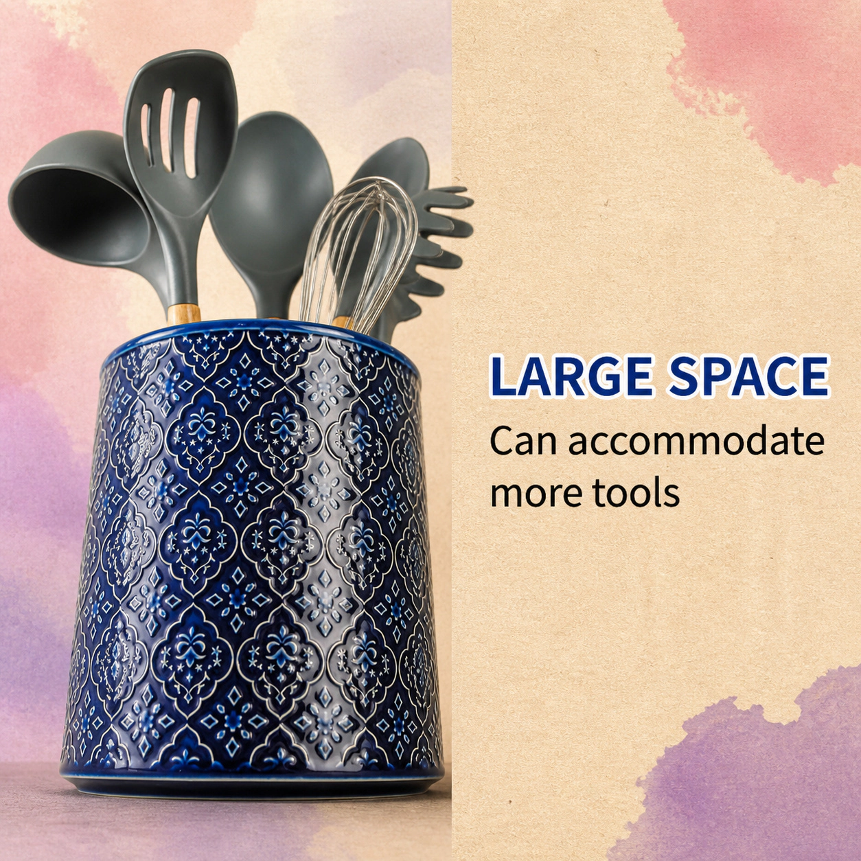 WZK Ceramic Embossed Pattern Kitchen Utensil Holder