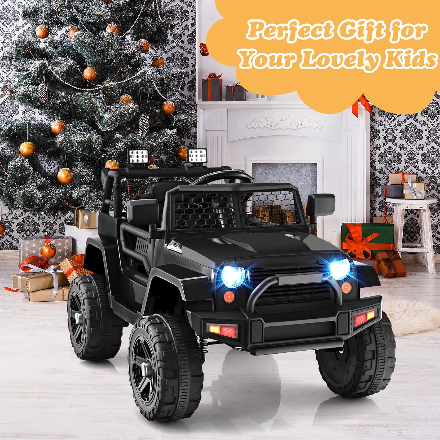 Costway 12V Kids Ride On Car Electric Vehicle Jeep with Parental Remote Music Horn Headlights Slow Start Function White