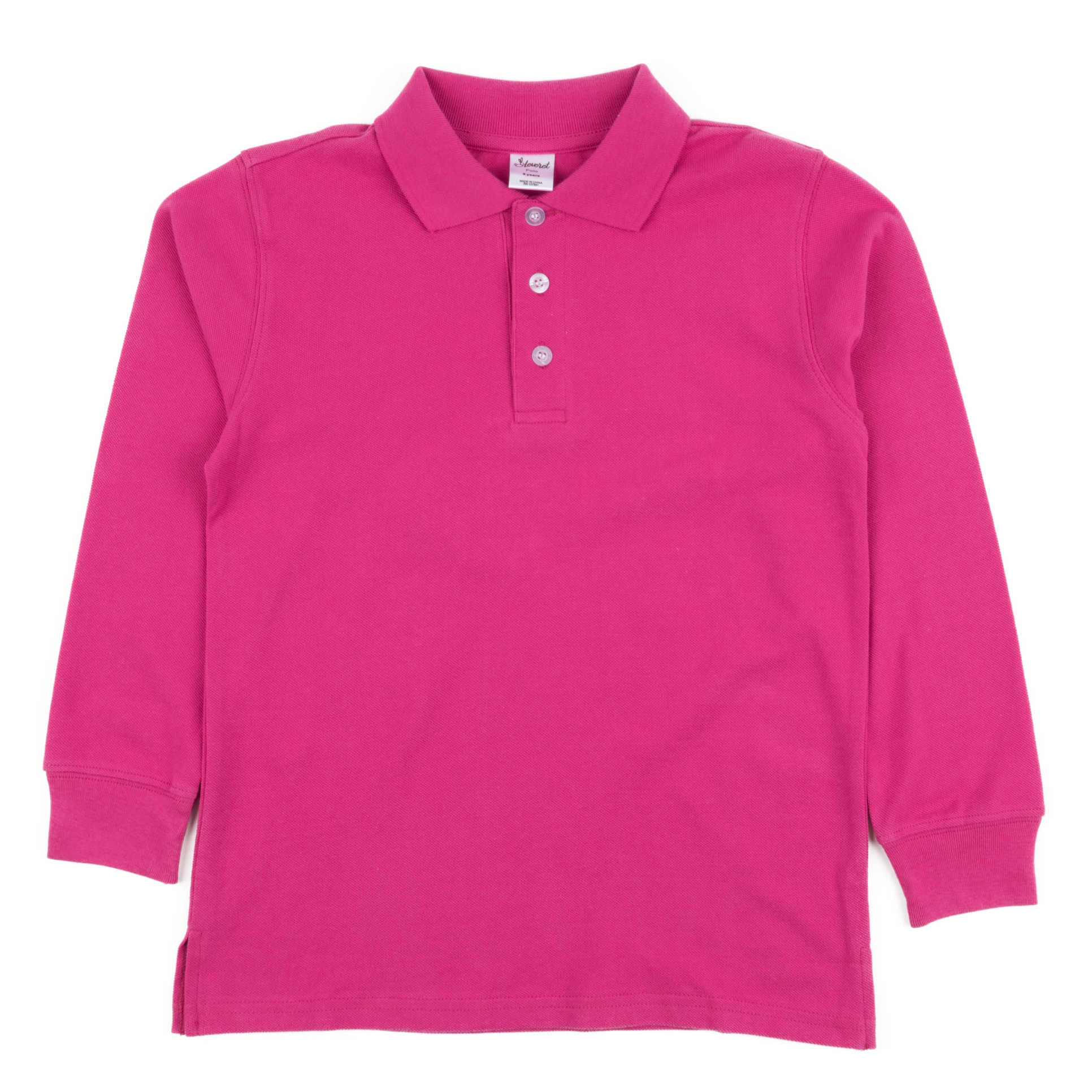 Leveret Girls Solid Long Sleeve Cotton Polo Shirt