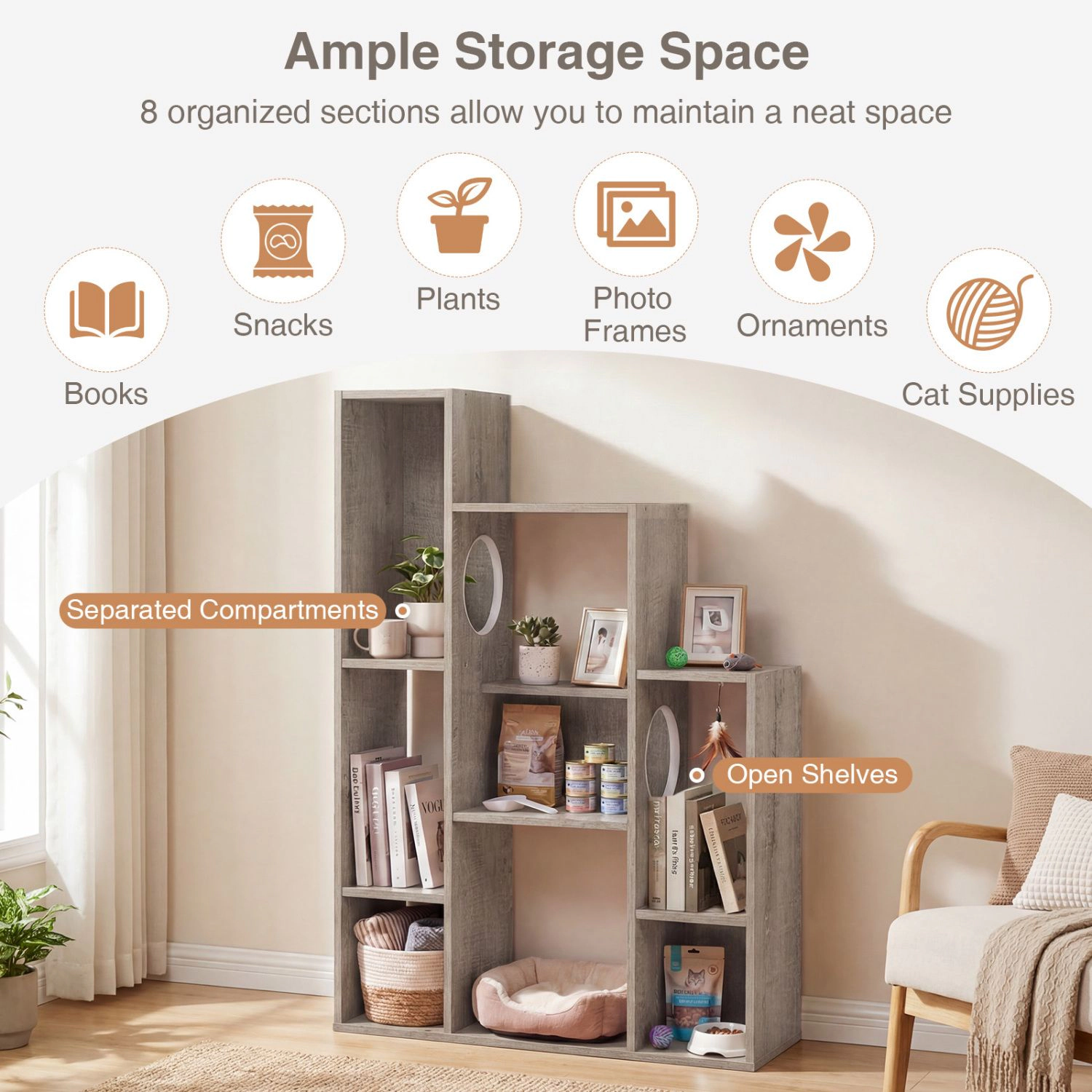 SlickBlue Cat Bookshelf with Storage Compartments and Climbing Spaces