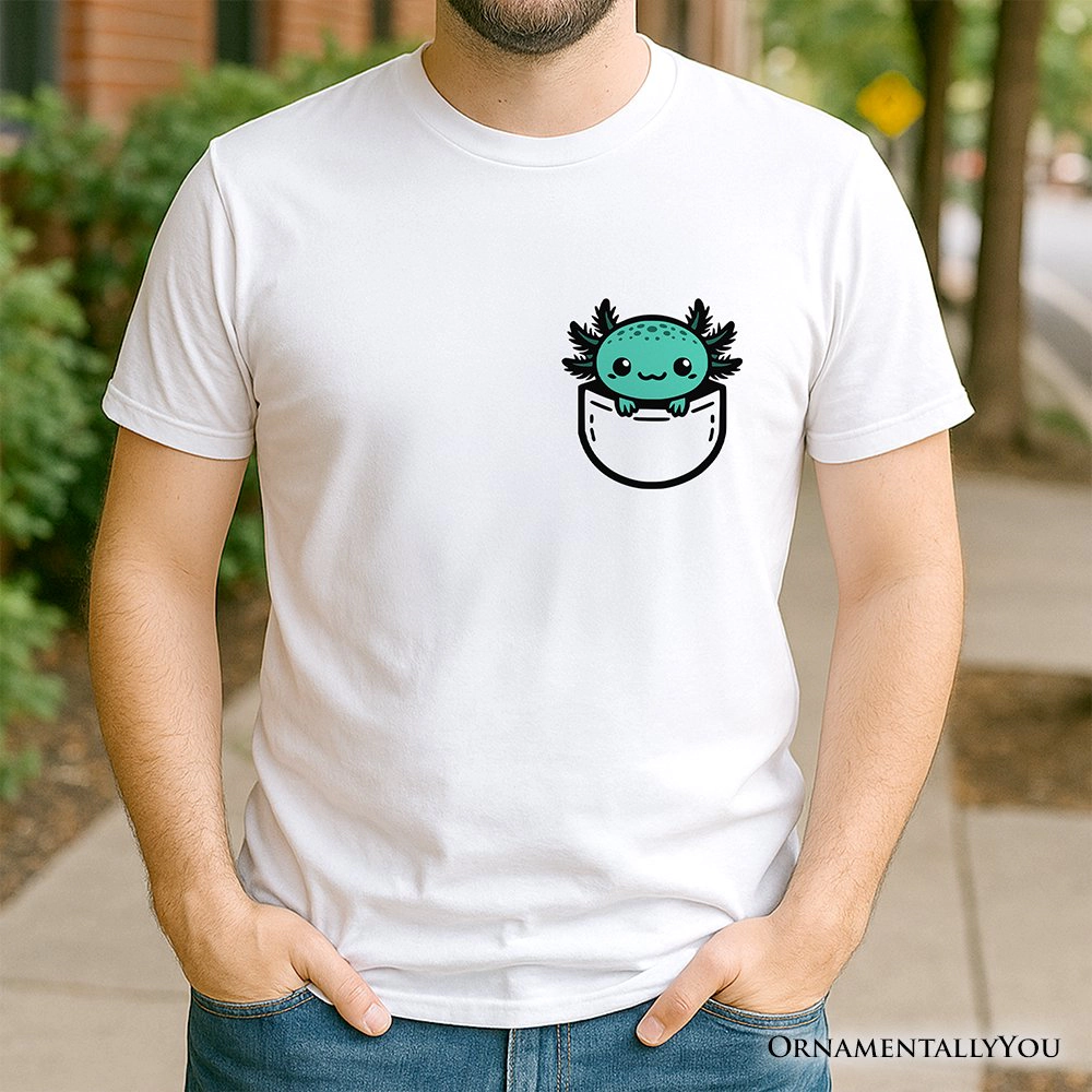 OrnamentallyYou Unisex Cute Pocket Green Axolotl T-Shirt