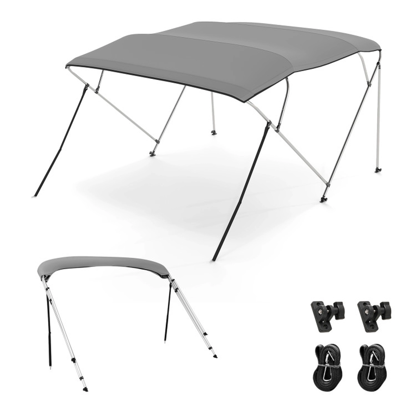 SUGIFT 4-Bow 8-ft Aluminum Boat Bimini Top Sun Shade Canopy with Storage Boot Deck Mounts and Straps