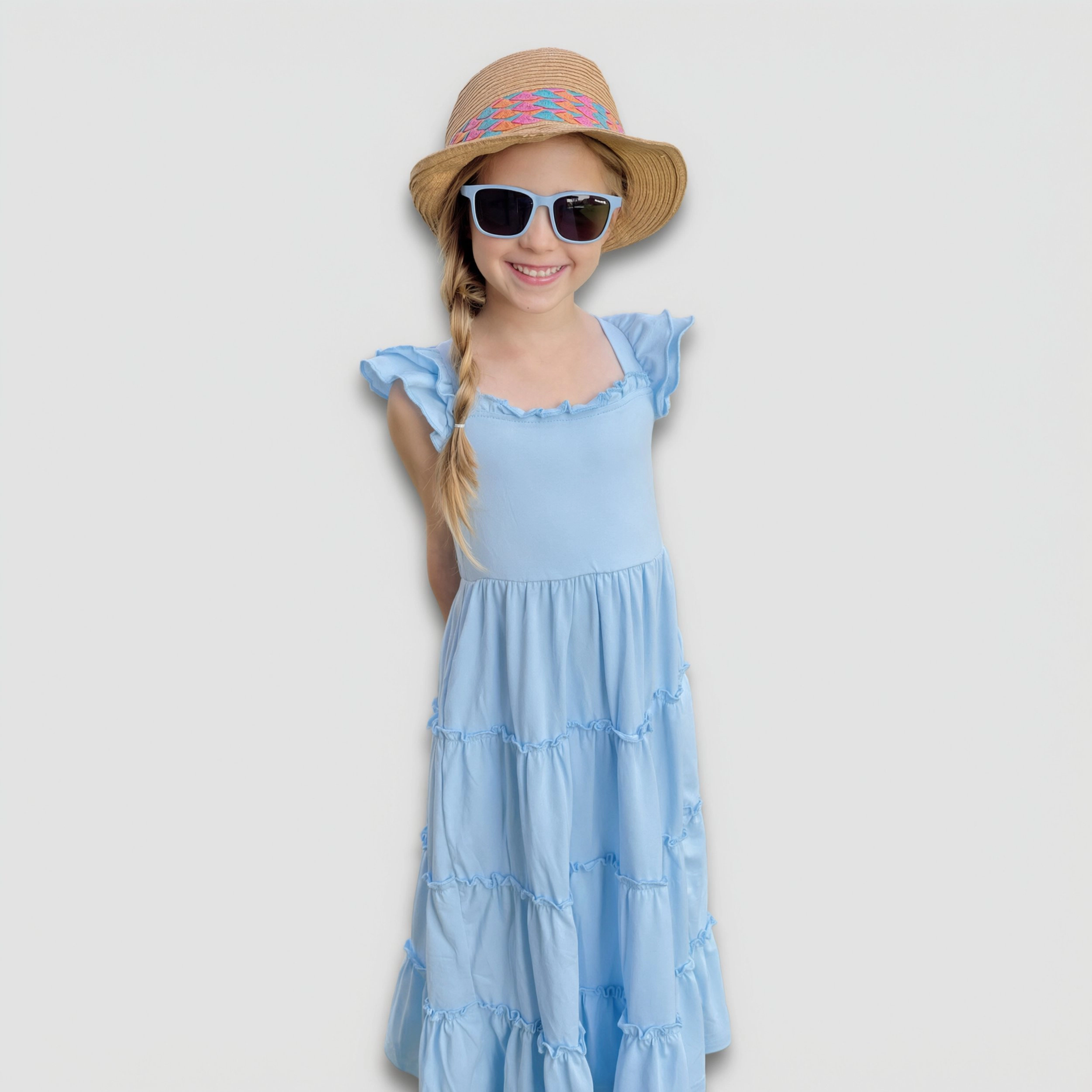 Arshiner Girls Maxi Summer Short Flutter Sleeve Casual Dress With Pockets