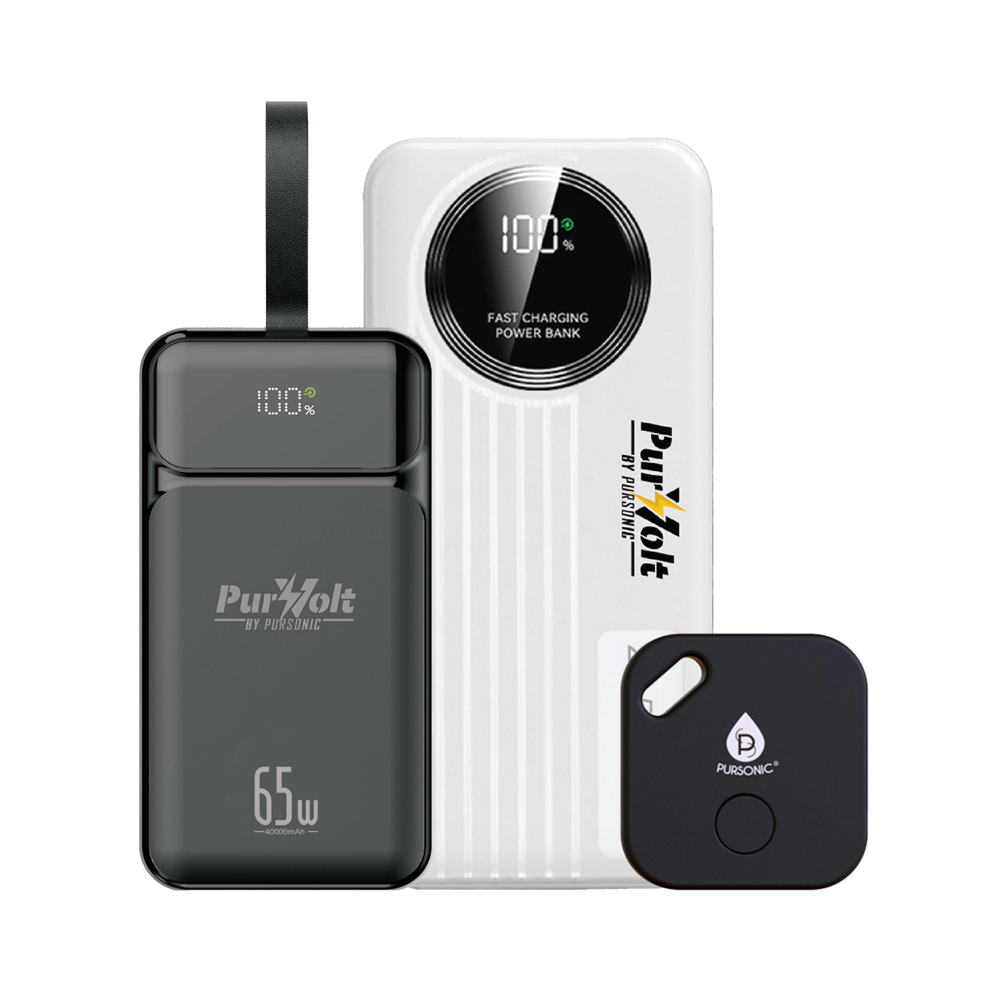 Pursonic Unisex Portable Tech Essentials Power & Protection Bundle 40,000mAh Power Bank LED Fast Charger & Smart Tracker