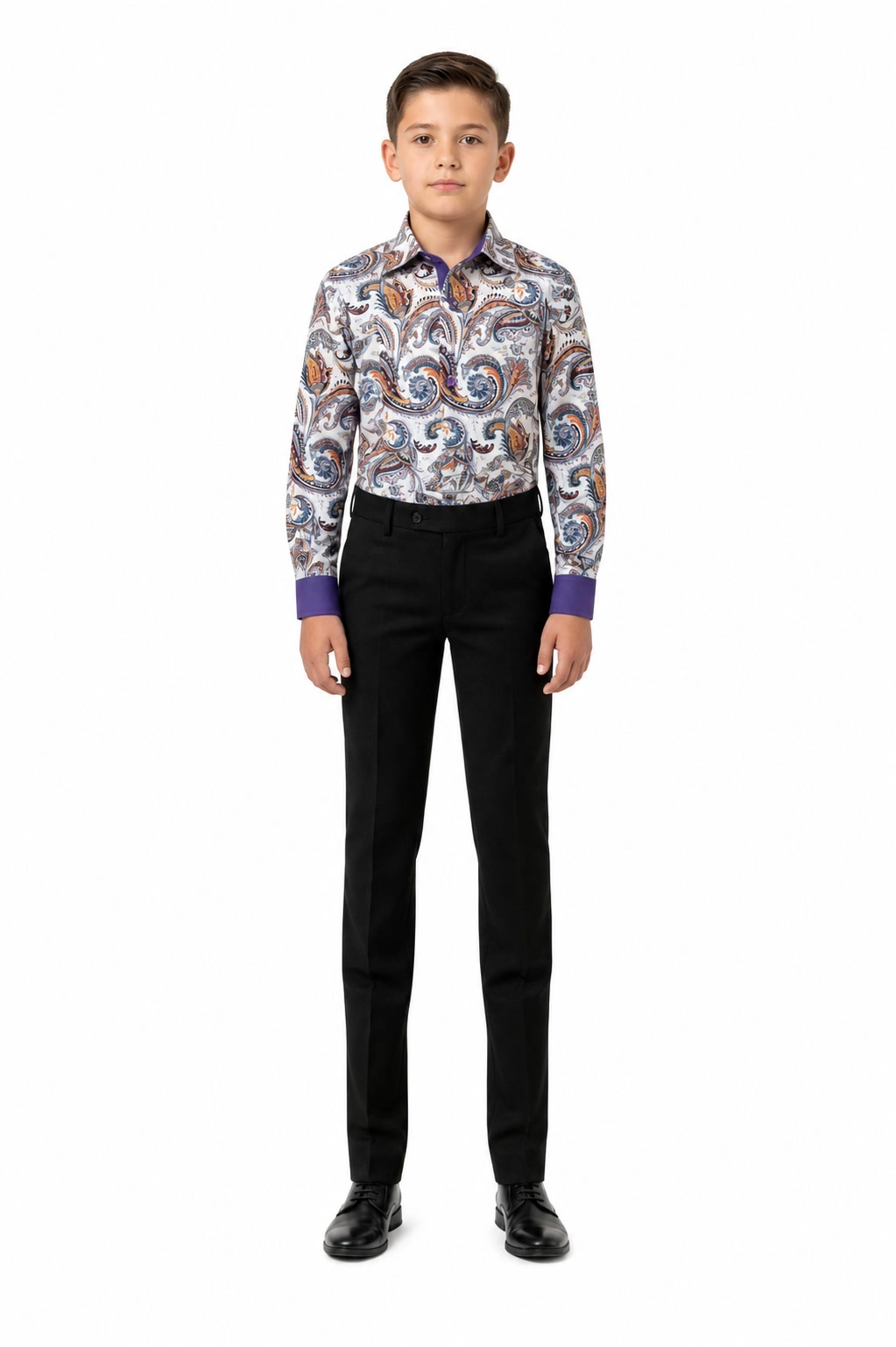 Elie Balleh Boys Slim Fit Paisley Dress Shirt