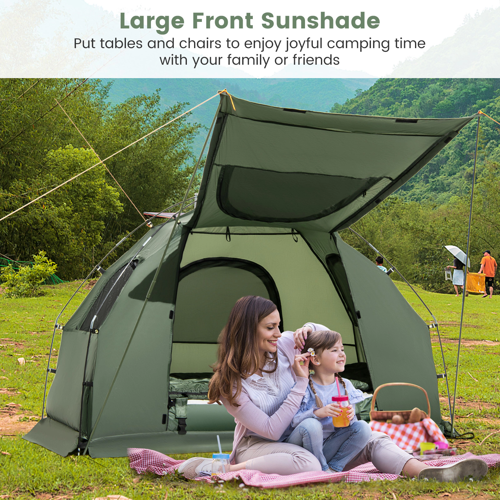 LJG 1-Person Folding Camping Tent with Sunshade and Air Mattress
