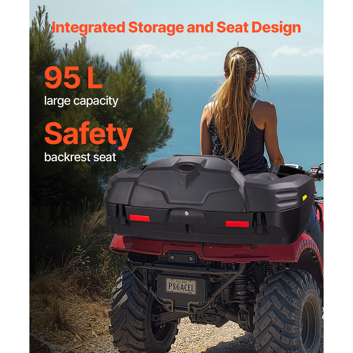 HONGGE ATV Rear Storage Cargo with Seat, Fit Most ATVs with Rear Rack Compatible with UTV Can-Am