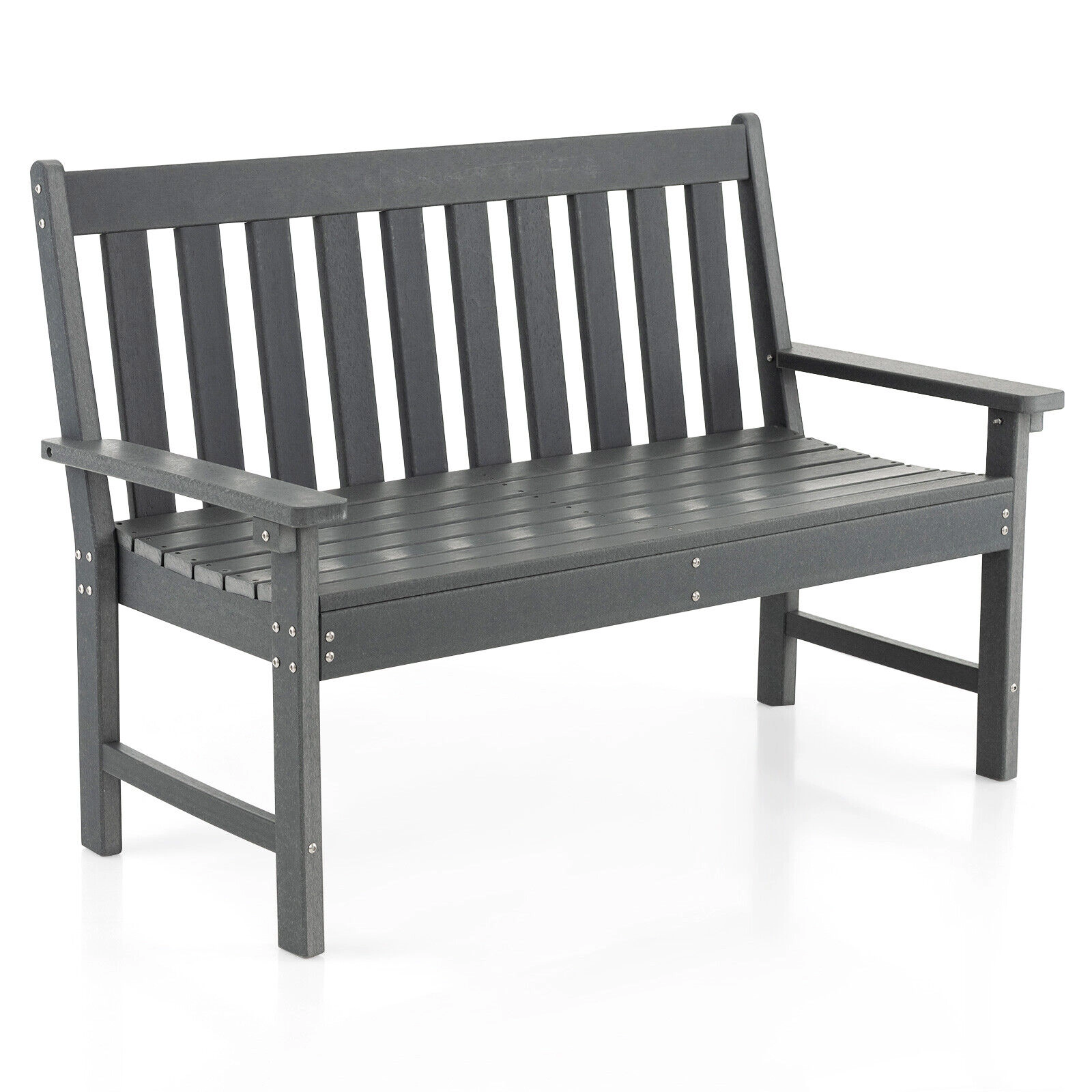 SUGIFT 52-in All-Weather HDPE Outdoor Bench with Backrest and Armrests 705-lb Capacity 52 x 25.5 x 36 in Gray