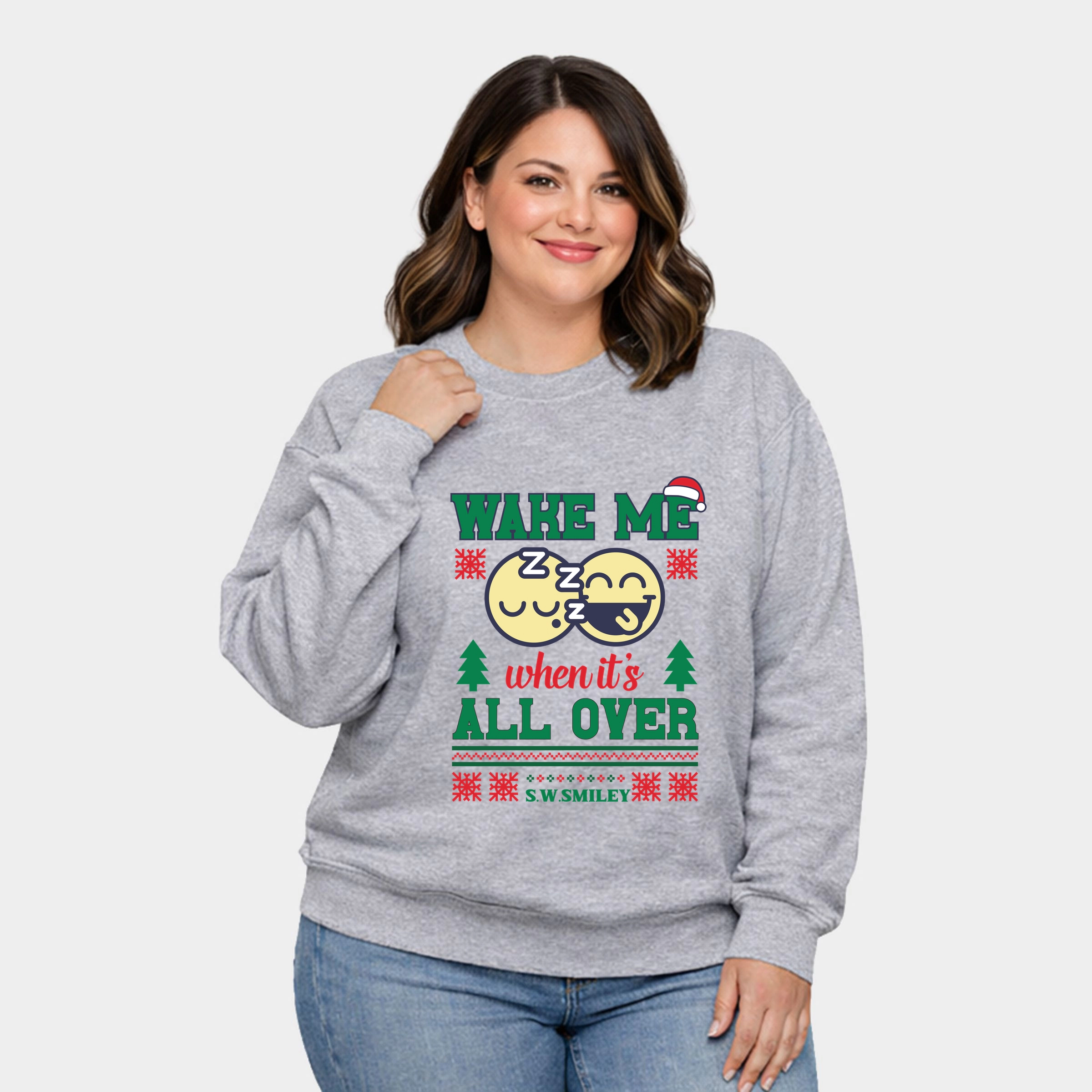 Simply Sage Market - Women's Plus Sweatshirt S.W.Smiley Wake Me When It's All Over