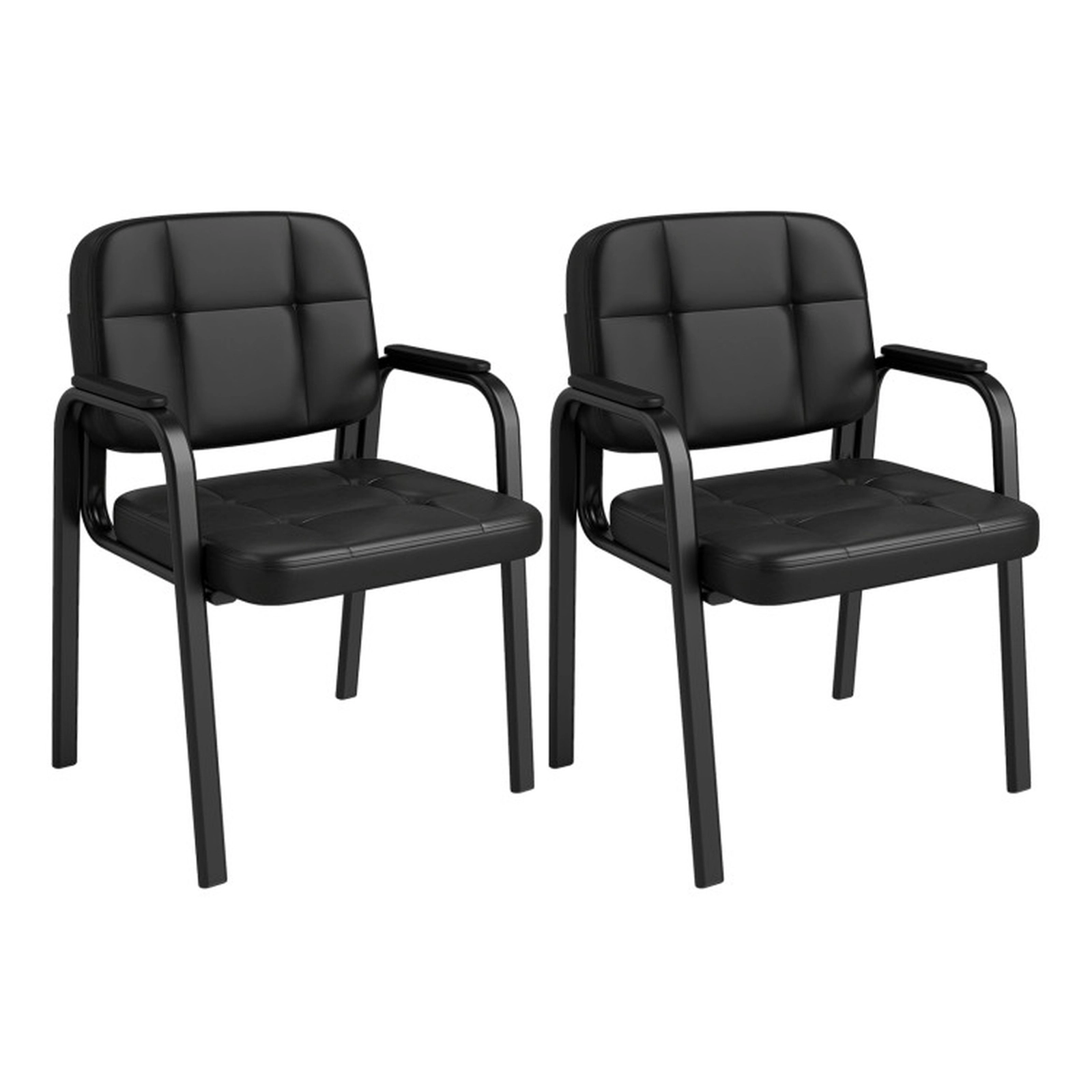 SUGIFT Set of 2 Black 330-lb Capacity PVC Leather Padded Armchairs with Sled Base and Cushioned Seat