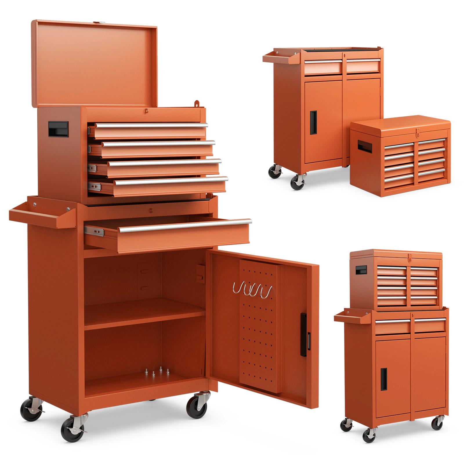 SUGIFT 2-in-1 Steel Tool Chest and Cabinet with 5 Sliding Lockable Drawers 220.5-lb Capacity 23 x 11 x 40.5 in Orange