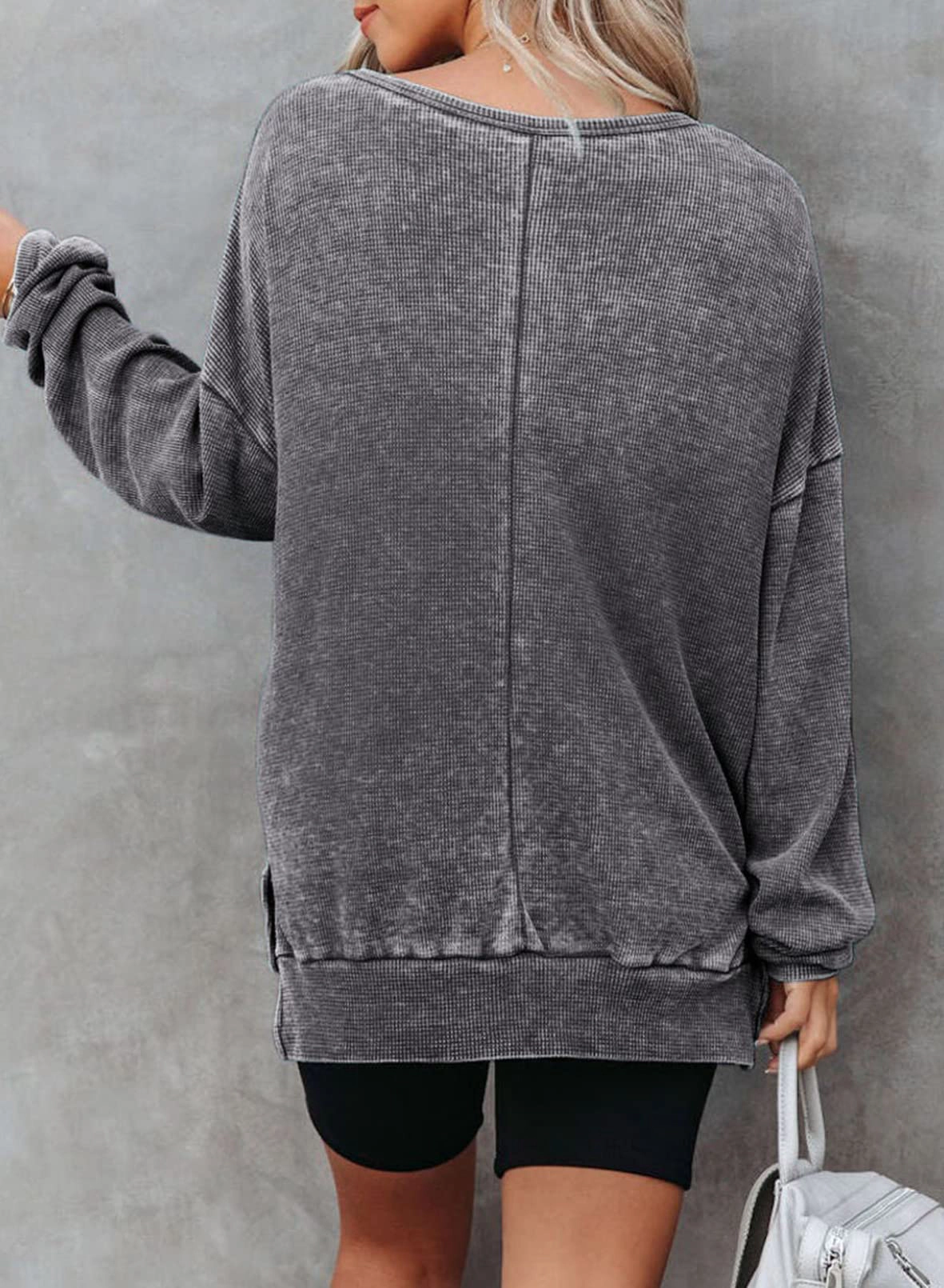 KOJOOIN Oversized Hoodies for Women Crewneck Waffle Knit Long Sleeve Pullover Fall Tops