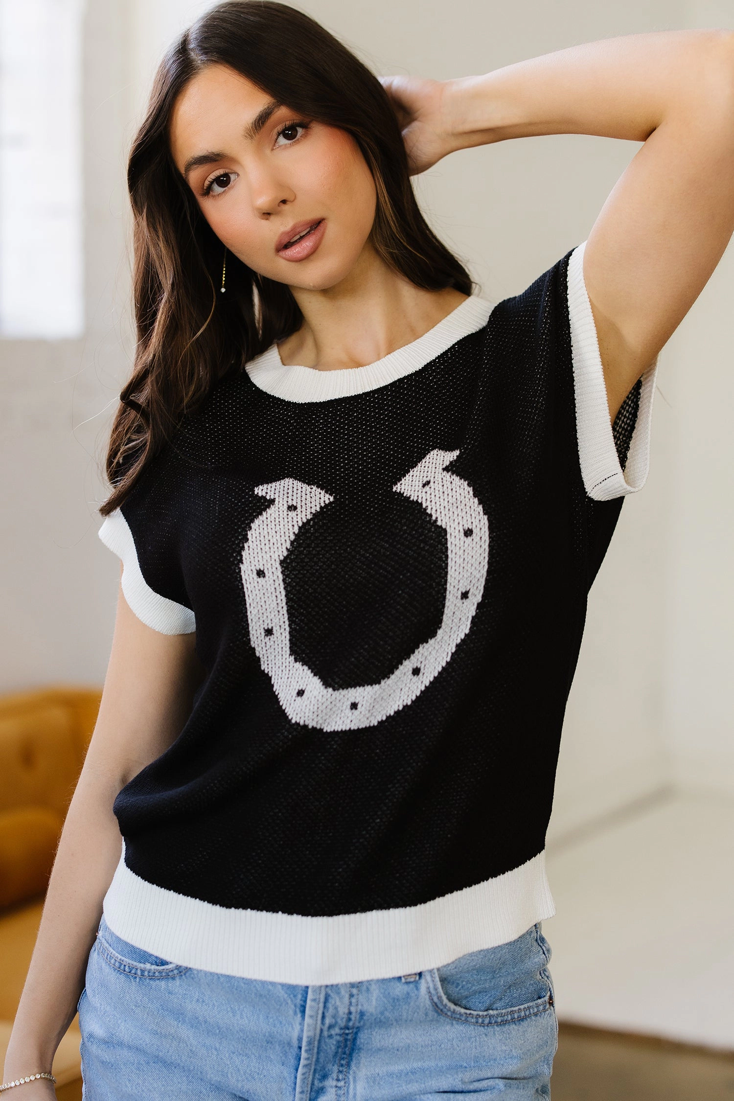Threaded Pear Women's Evelynn Trim Short Sleeve Sweater
