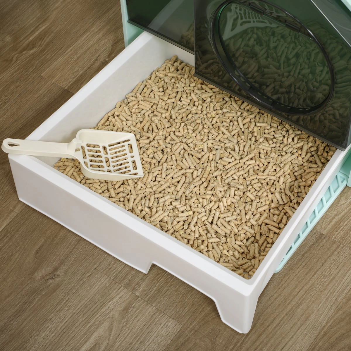 212 Main Paw Hut Hooded Cat Litter Box with Mat, Particle Catching, Easy Clean, Light Blue