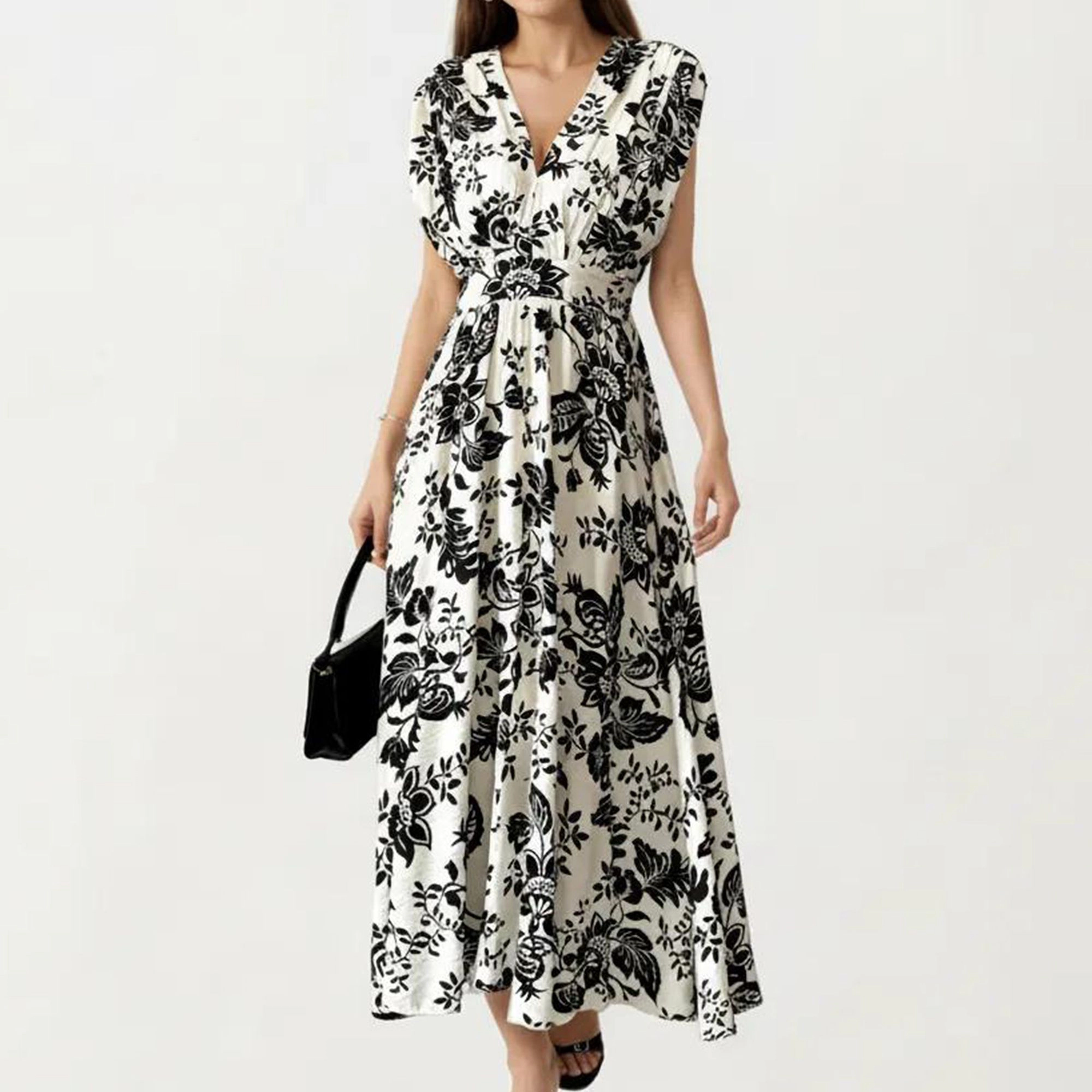 Anna-Kaci Womens Floral V-Neck Flutter Sleeve Maxi Dress
