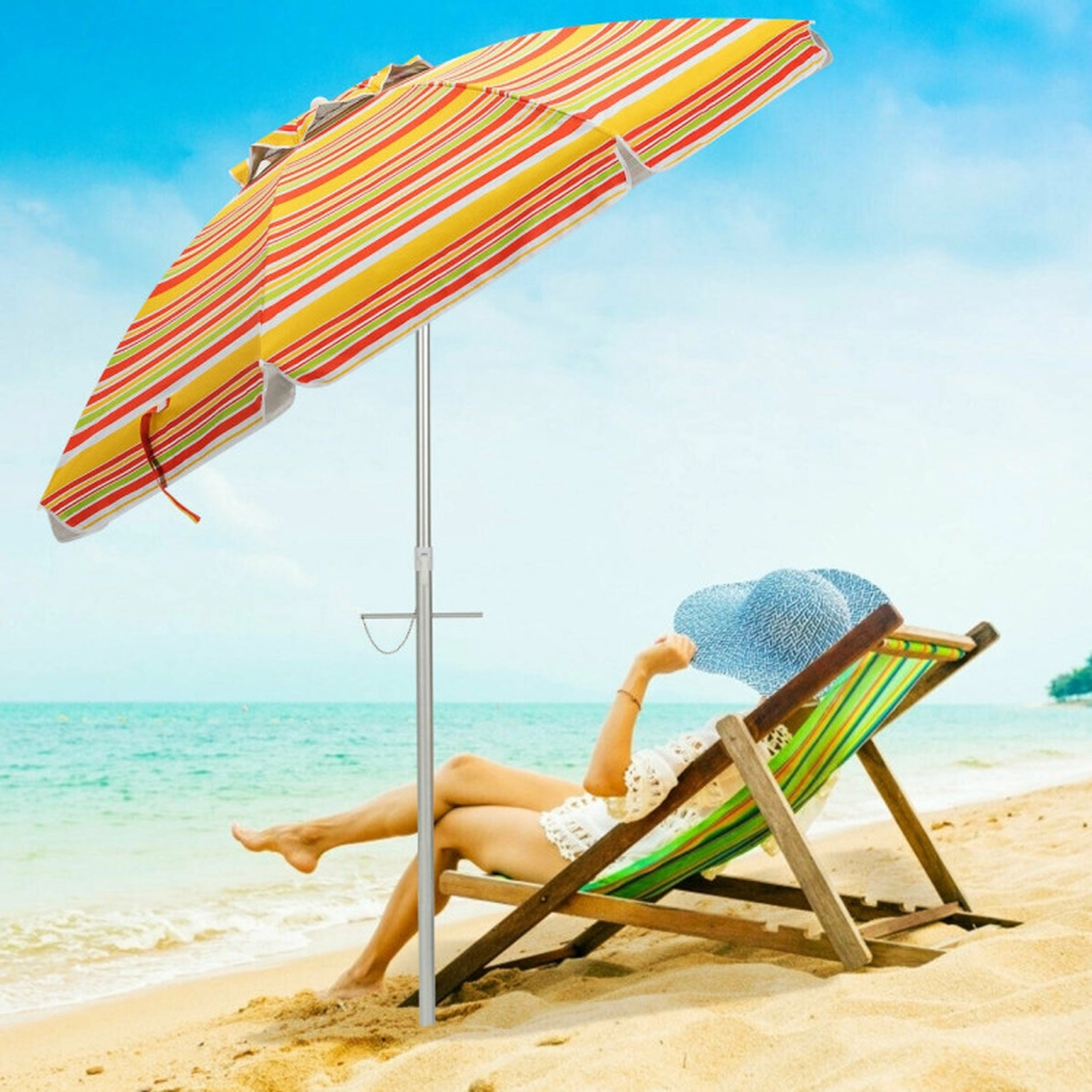 SUGIFT 6.5-ft Orange Beach Umbrella with UPF 50+ Canopy Tilt Mechanism and Carry Bag 7-ft H