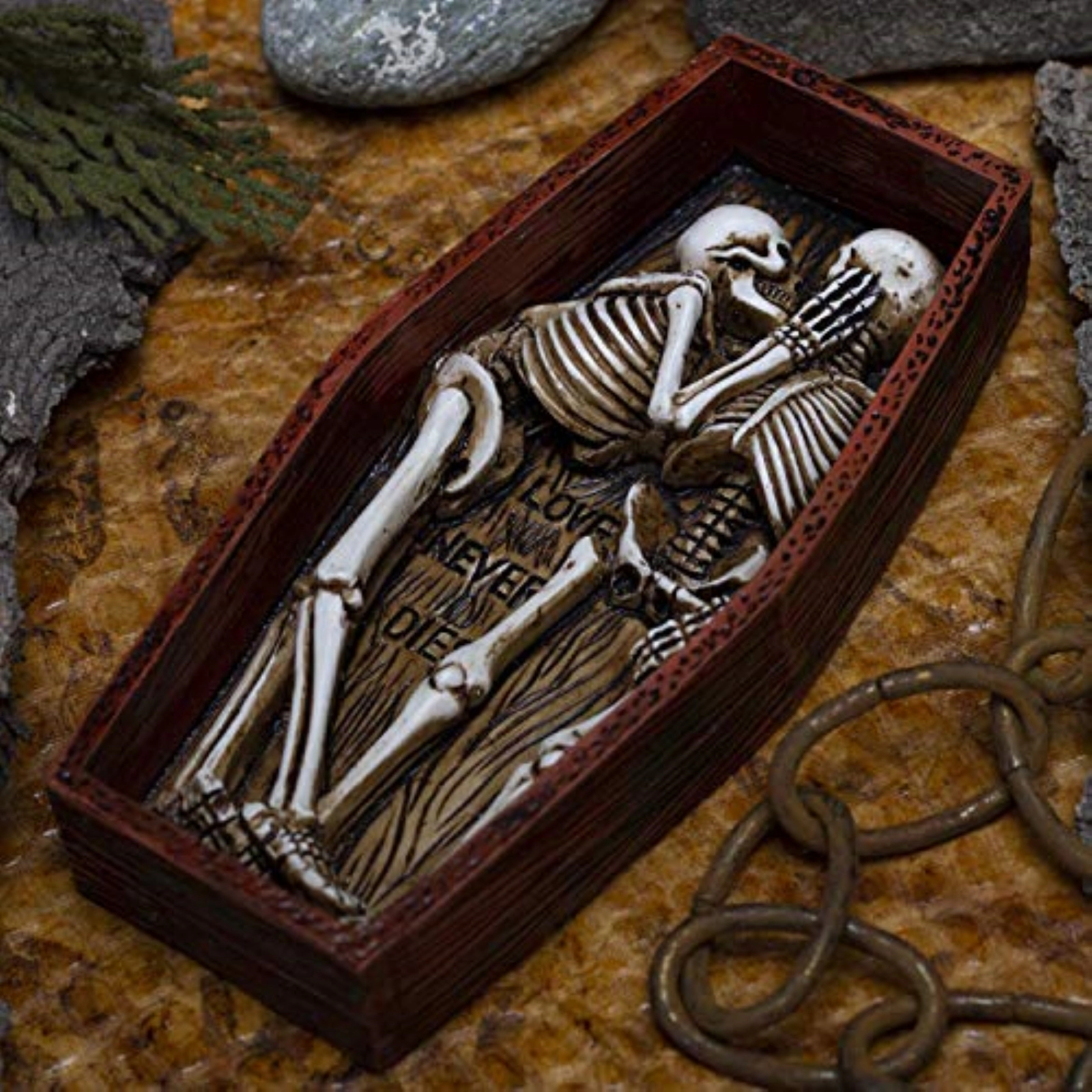Pacific Giftware Love Never Dies Skeleton Couple Buried Together in The Coffin Resin Figurine 6.75 inch