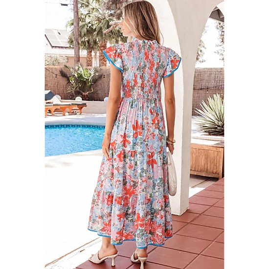 Threaded Pear Women's Nina Flutter Sleeve Long Dress
