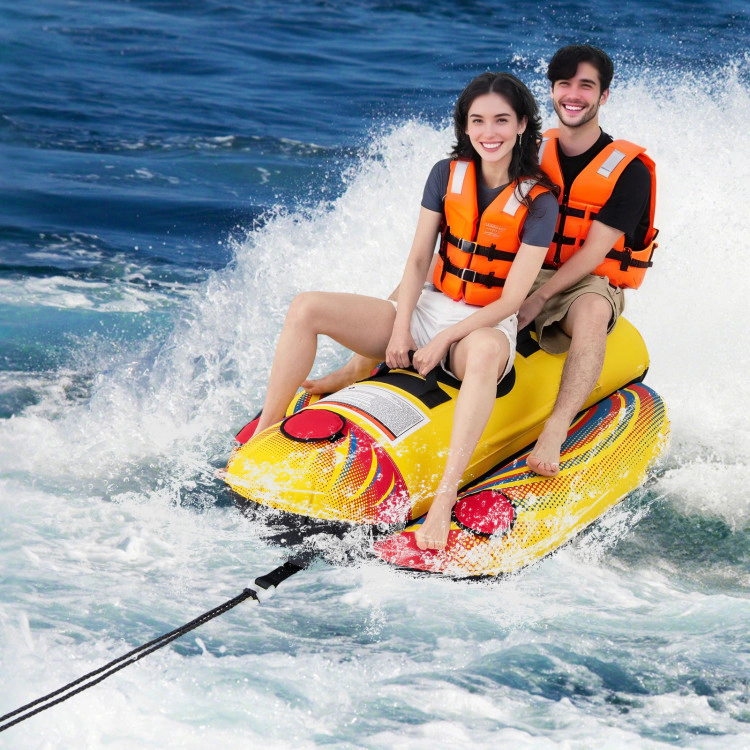 SUGIFT 1 or 2 Person Inflatable Towable Tube Banana Boat Water Toy 340-lb Capacity Ages 14+ Yellow Blue Red Black