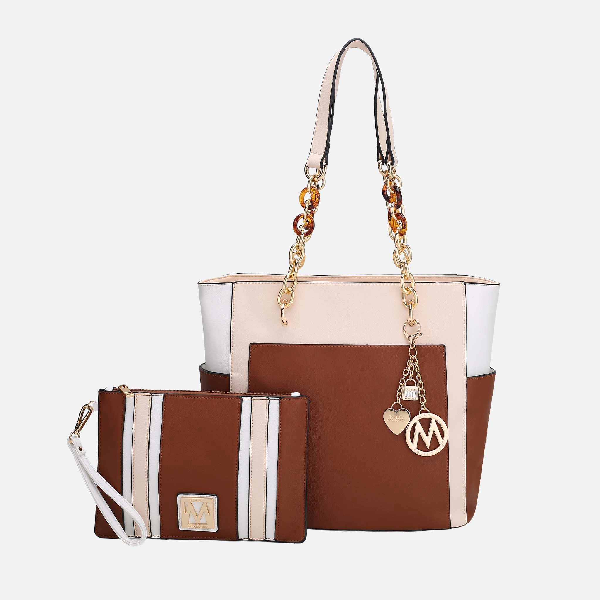 MKF Collection Rochelle Colorblock Tote with Wristlet, Vegan Leather Handbag Set