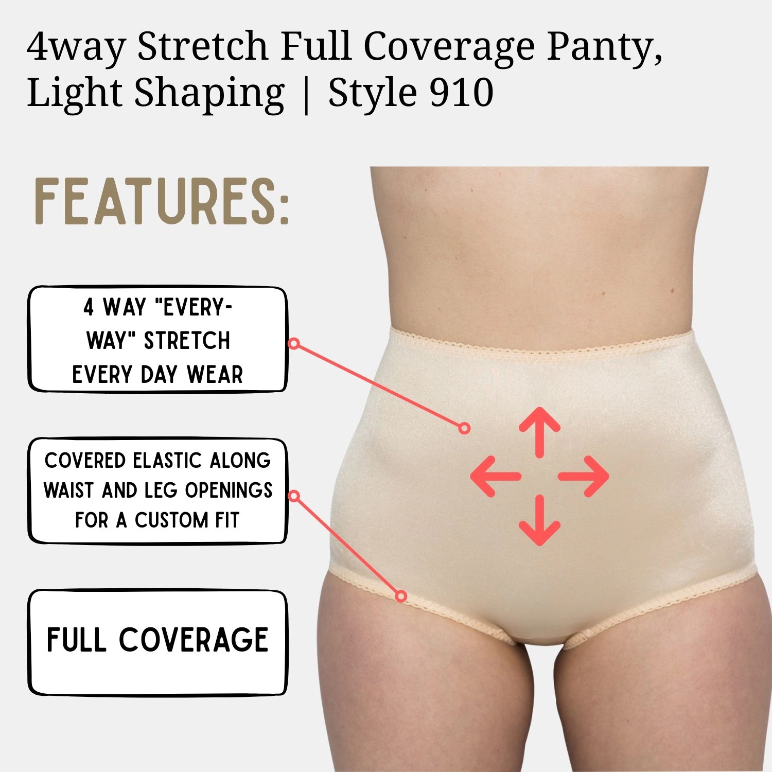 Rago 4-Way Stretch Full Coverage Panty | Light Shaping No-Show Design Cotton Lined Style 910