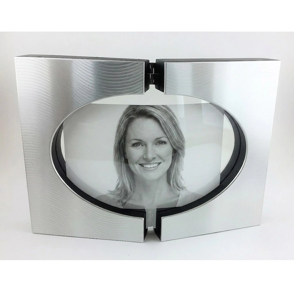 Jiallo Brushed Silver Modern Hinged Double Photo Frame, Holds 6x4" Photo