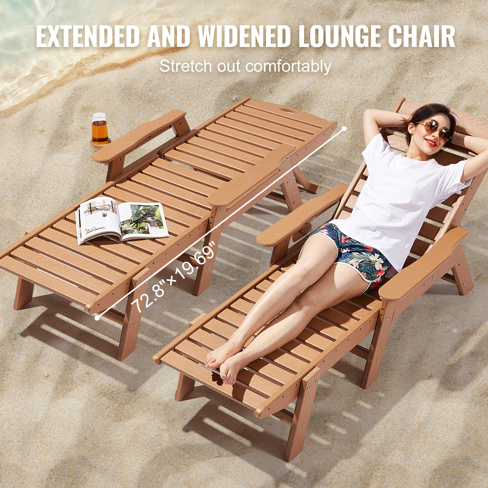 HONGGE Chaise Lounge Chair 400 lbs Weight Capacity 6 Positions Adjustable Patio Outdoor HDPE