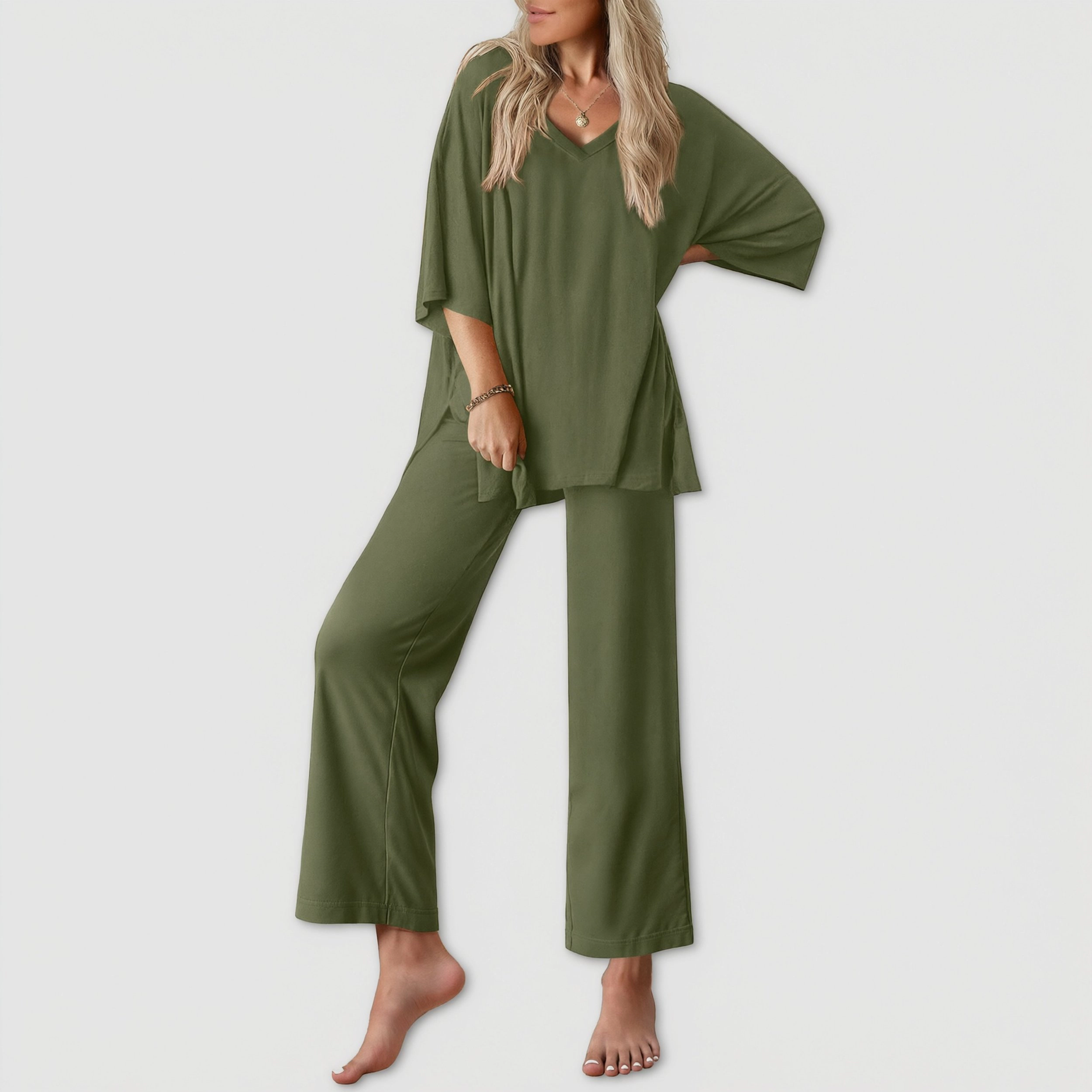 Ekouaer Women's Soft Lounge Set with Short Sleeve Top and Long Pants