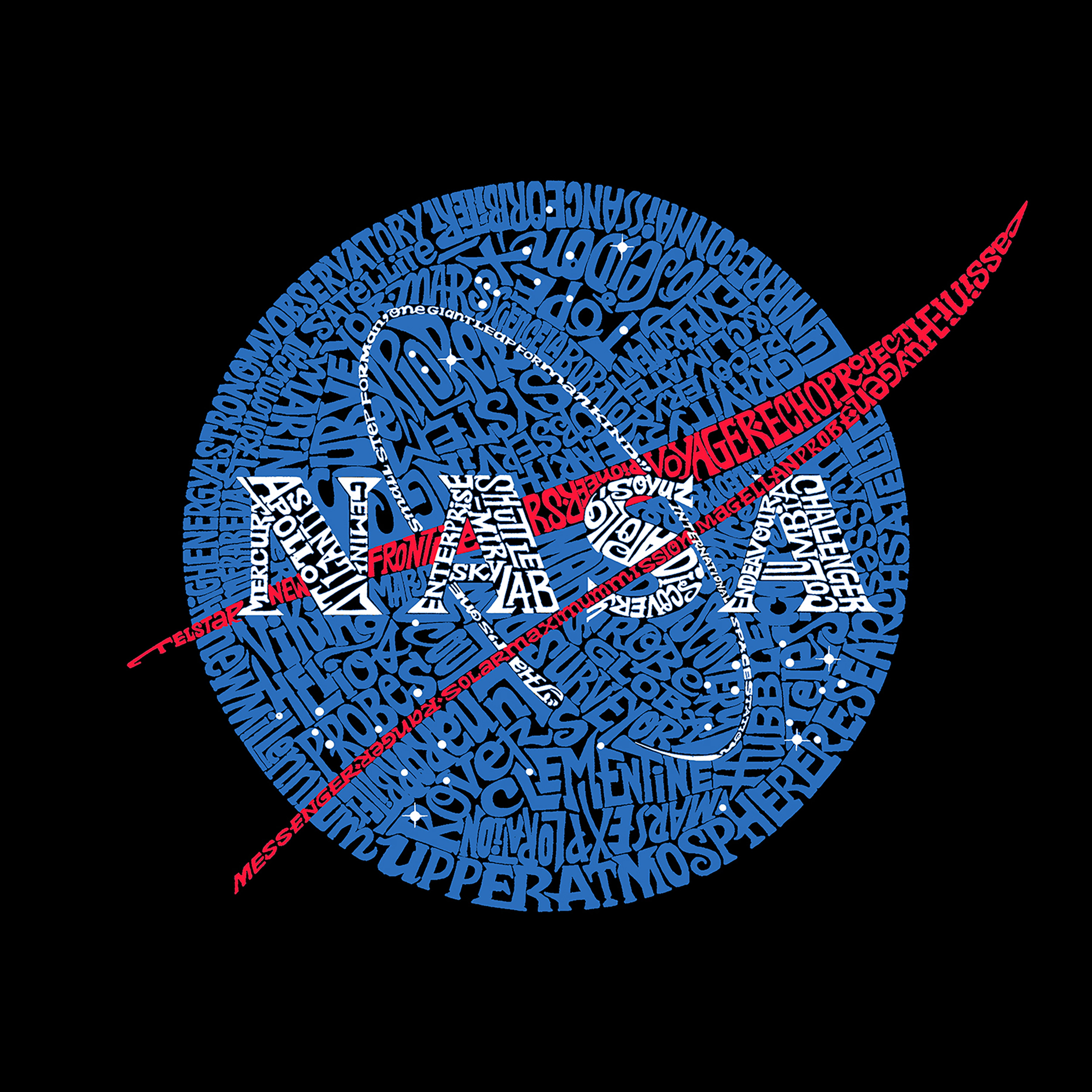 LA Pop Art NASA's Most Notable Missions - Men's Word Hooded Sweatshirt