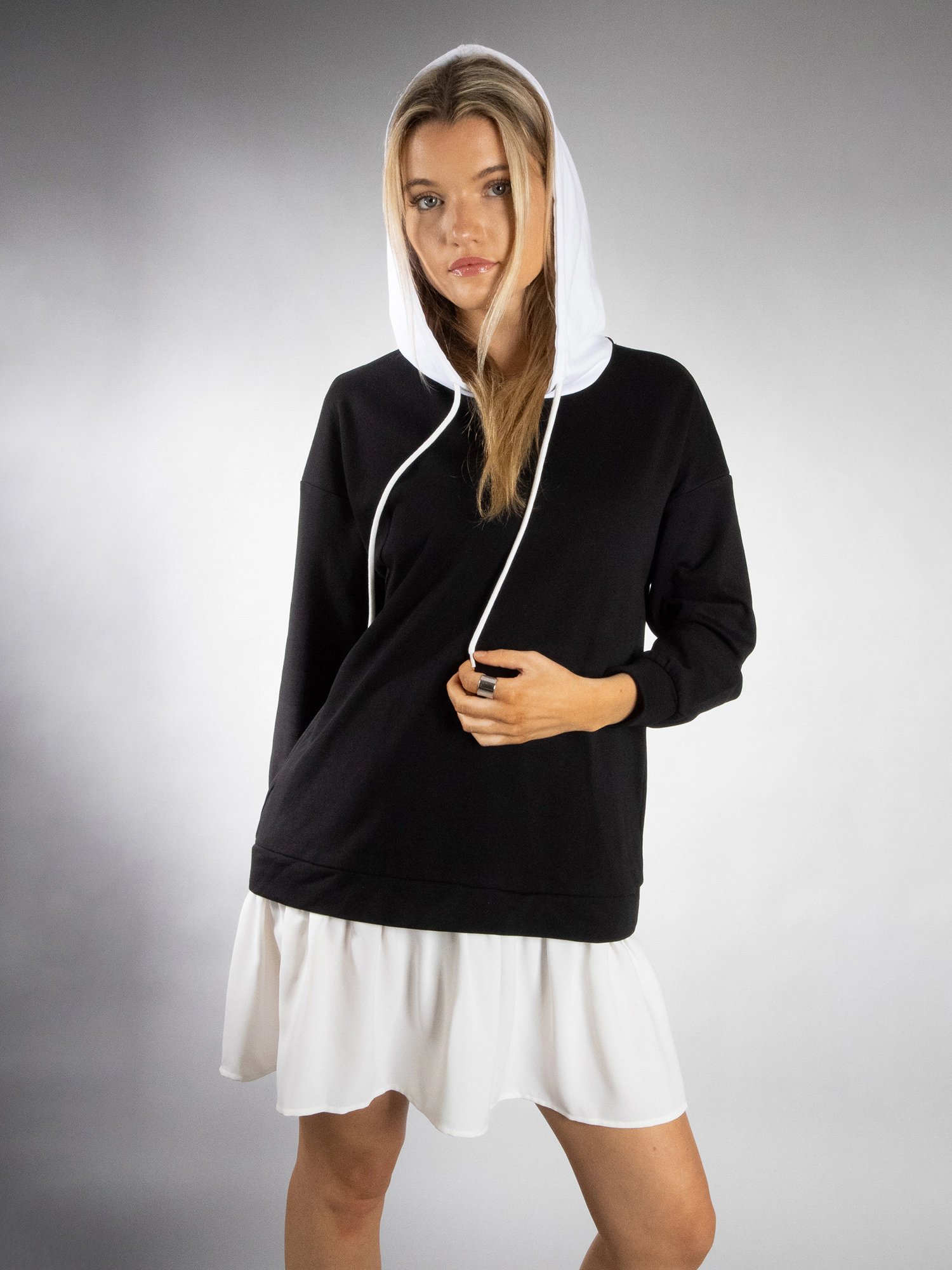 JESS by Meiko Women's Double Layer Hooded Pullover Casual Dress