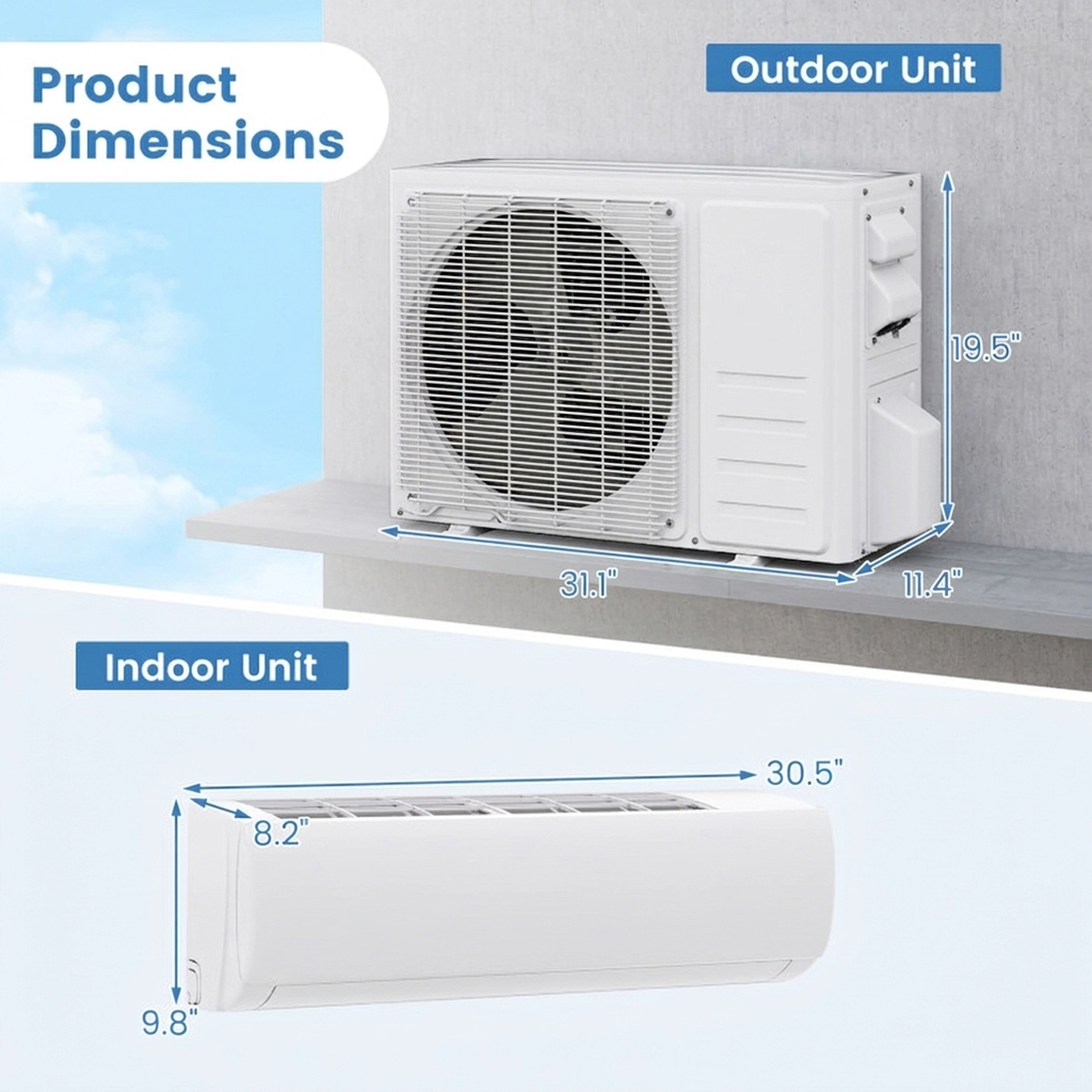 SUGIFT 11500-BTU 17-SEER2 115V 750-sq ft WiFi Ductless Mini Split Air Conditioner with Heat Pump and Remote