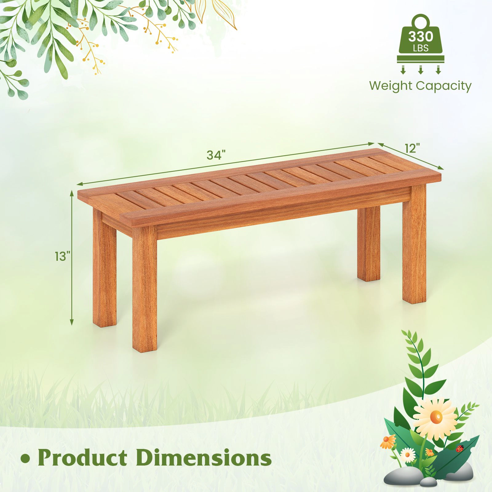 SlickBlue Wooden Plant Stand with Slatted Shelf for Outdoor Garden