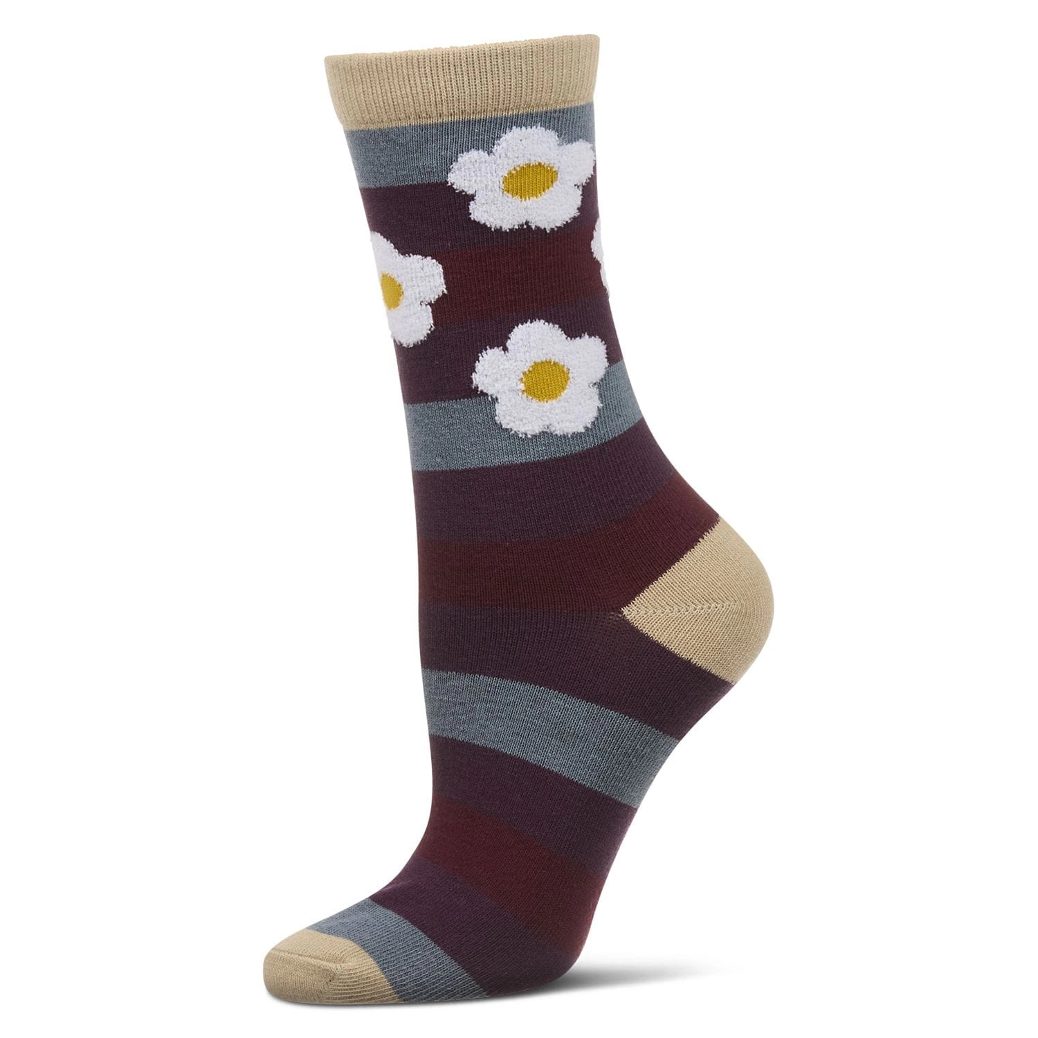 MeMoi Women's Flower Pop Stripe Dimensional Crew Socks