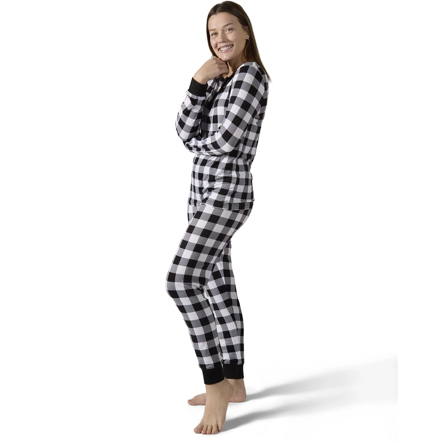 MeMoi Women's Henley Buffalo Plaid Long Sleeve Pajama Set